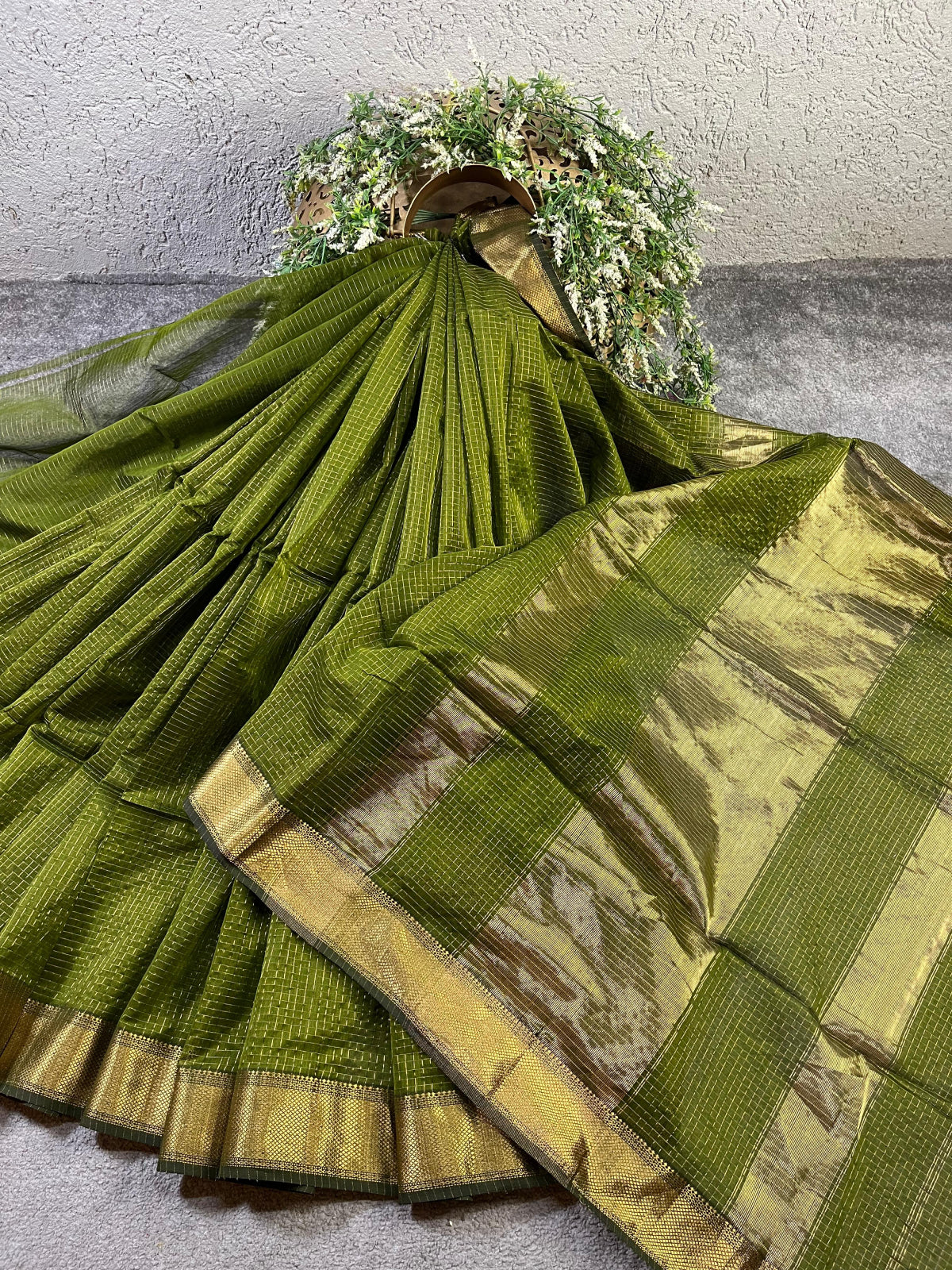 GREEN SICO PURE HANDLOOM MAHESHWARI SAREE