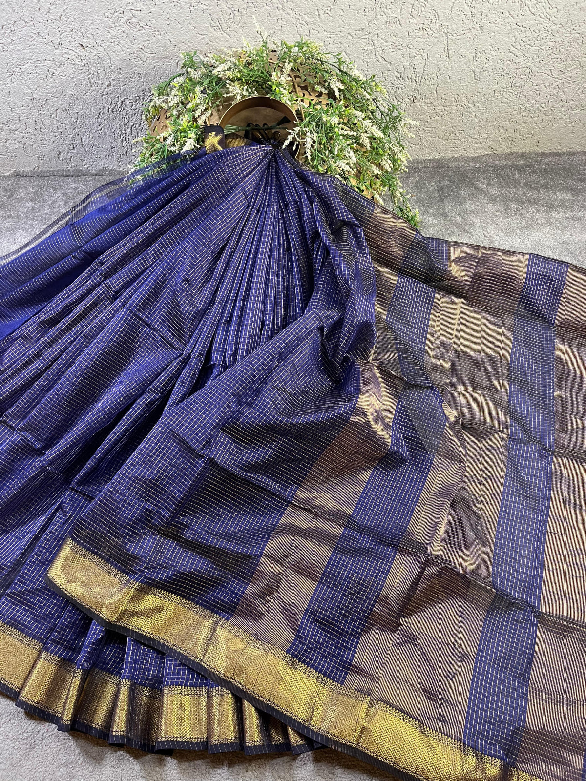 MIDNIGHT BLUE SICO PURE HANDLOOM MAHESHWARI SAREE