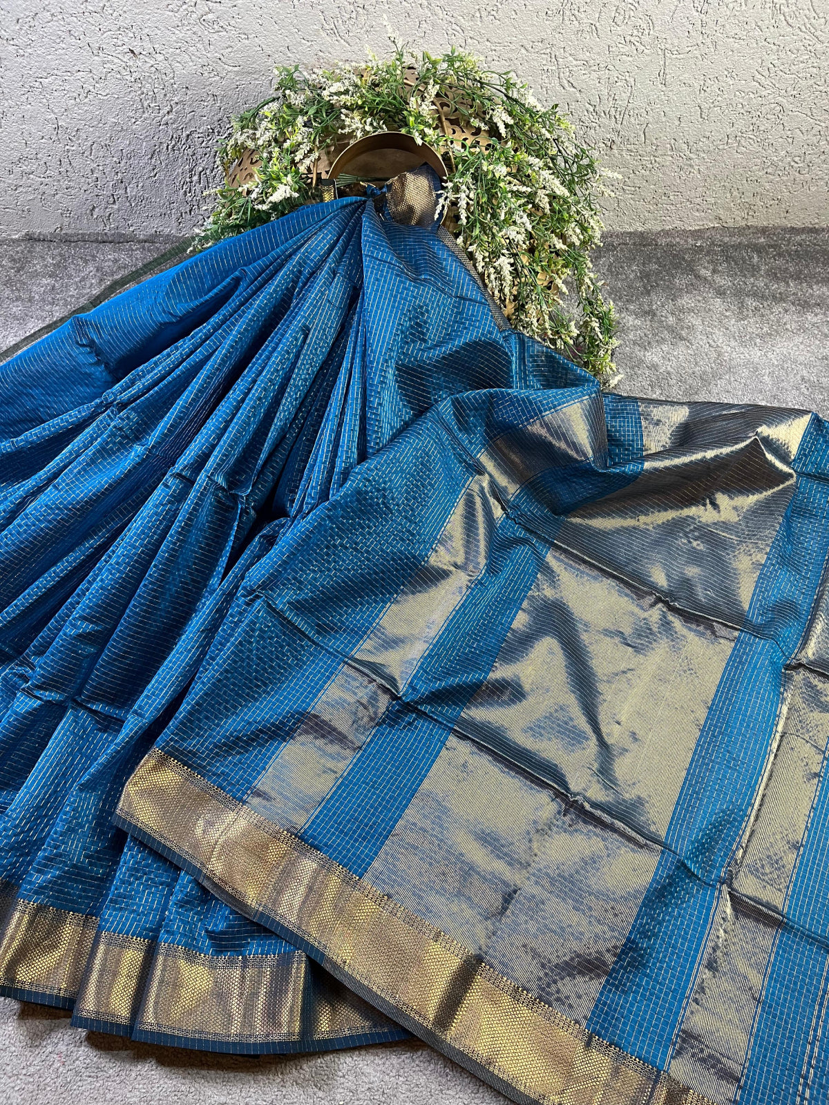 BLUE SICO PURE HANDLOOM MAHESHWARI SAREE