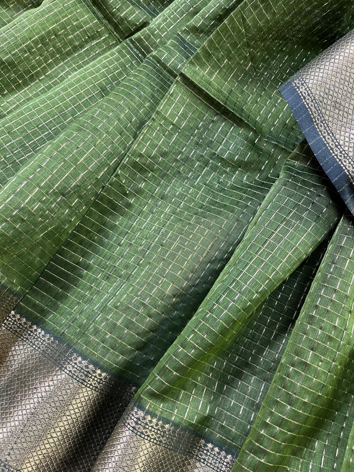 GREEN SICO PURE HANDLOOM MAHESHWARI SAREE