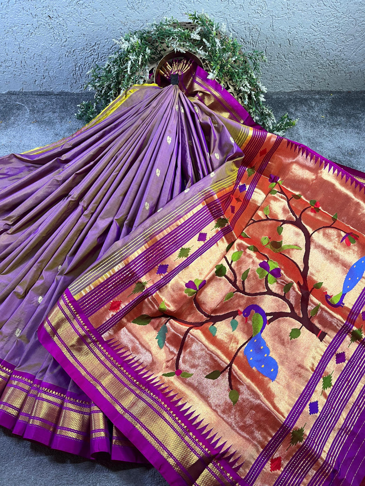 MAUVE SILK PURE HANDLOOM PAITHANI SAREE