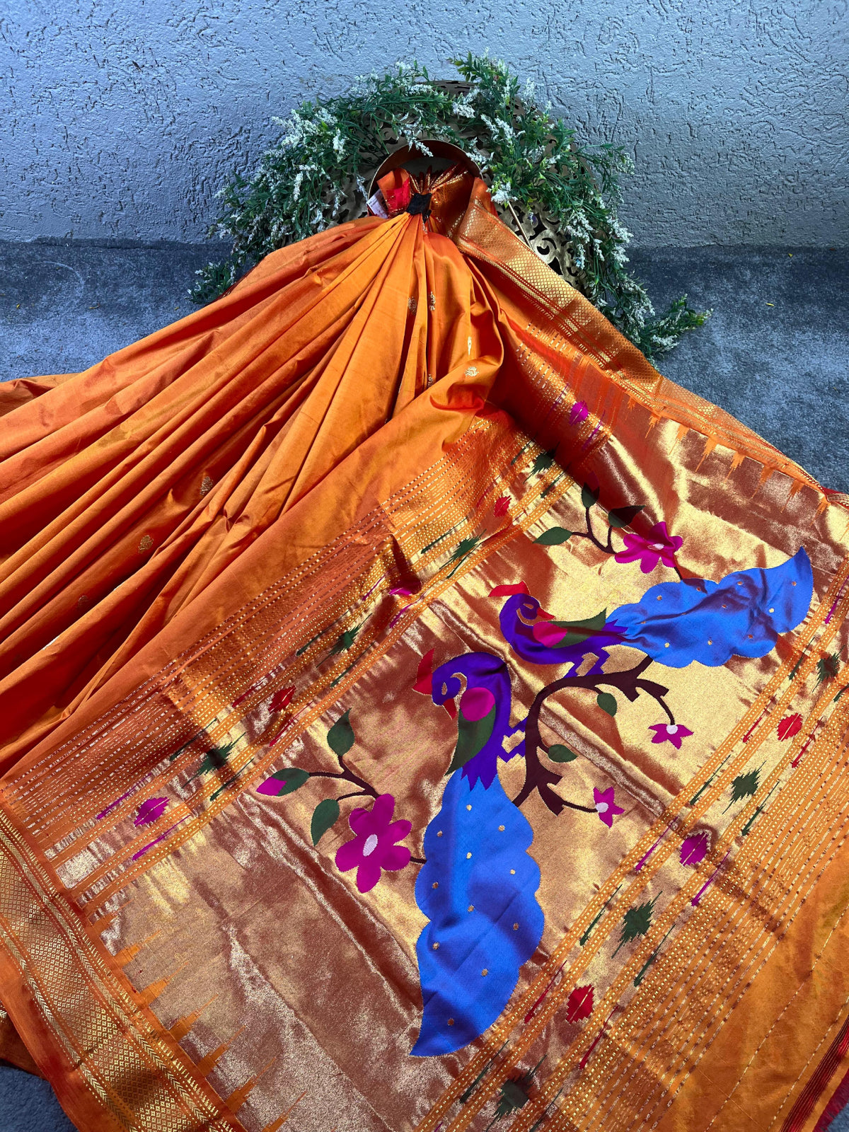BURNT ORANGE SILK PUE HANDLOOM PAITHANI SAREE