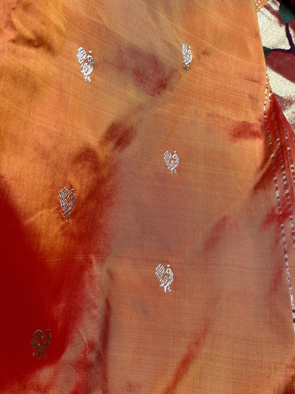 BURNT ORANGE SILK PUE HANDLOOM PAITHANI SAREE