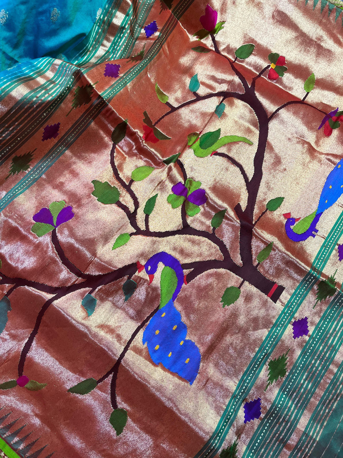 TURQUOISE SILK PURE HANDLOOM PAITHANI SAREE