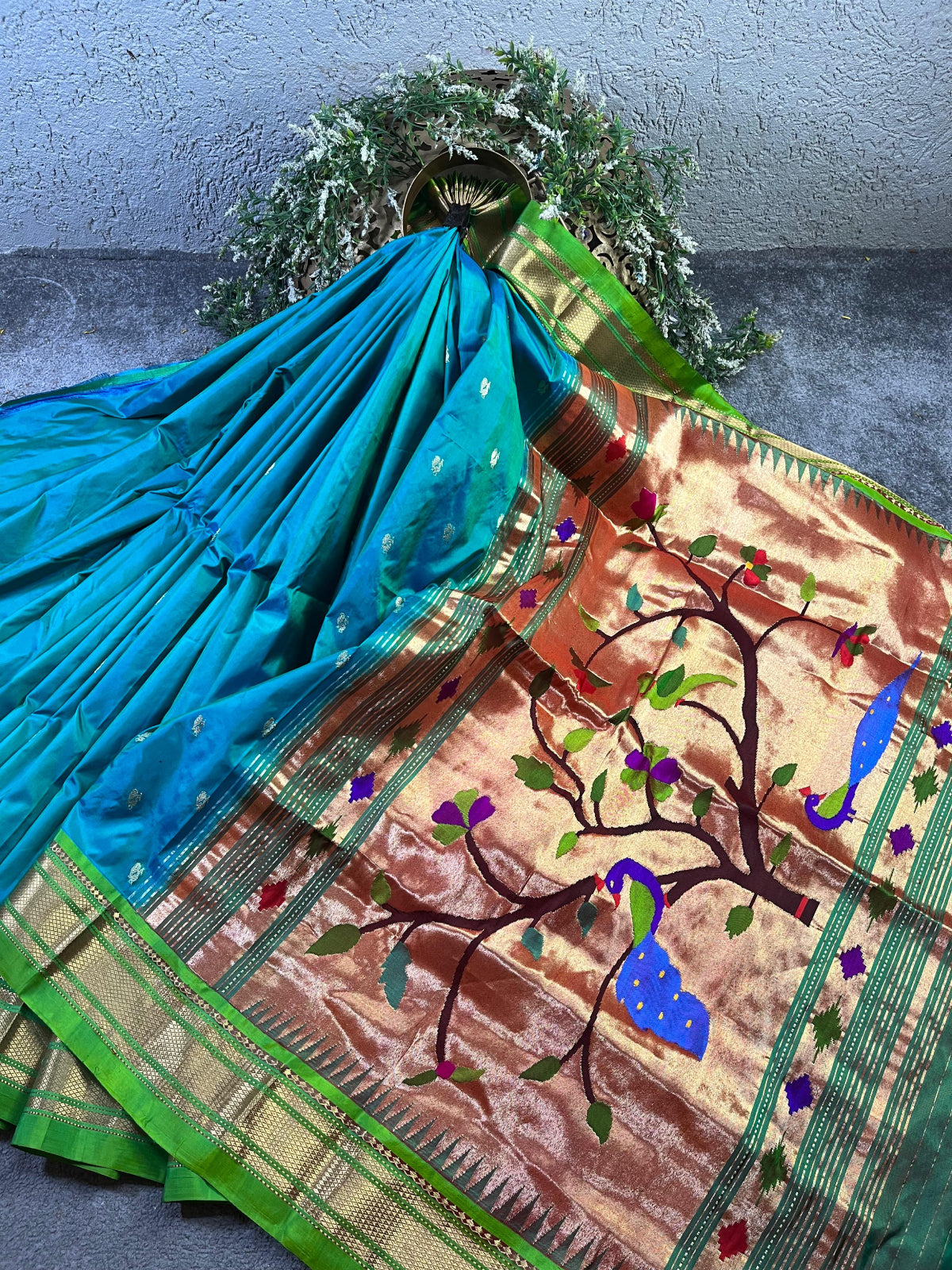 TURQUOISE SILK PURE HANDLOOM PAITHANI SAREE