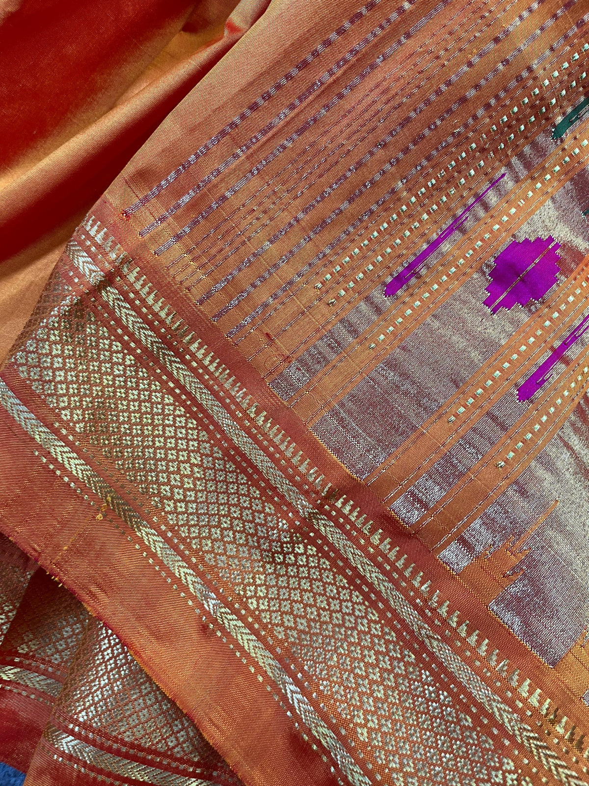 BURNT ORANGE SILK PUE HANDLOOM PAITHANI SAREE