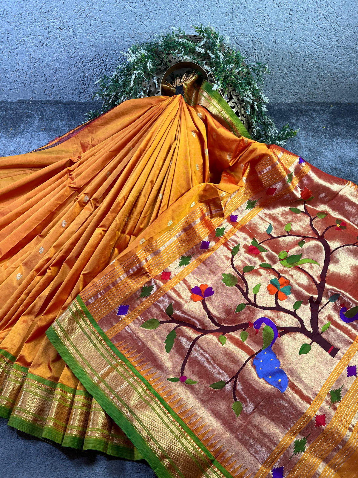 ORANGE SILK PURE HANDLOOM PAITHANI SAREE