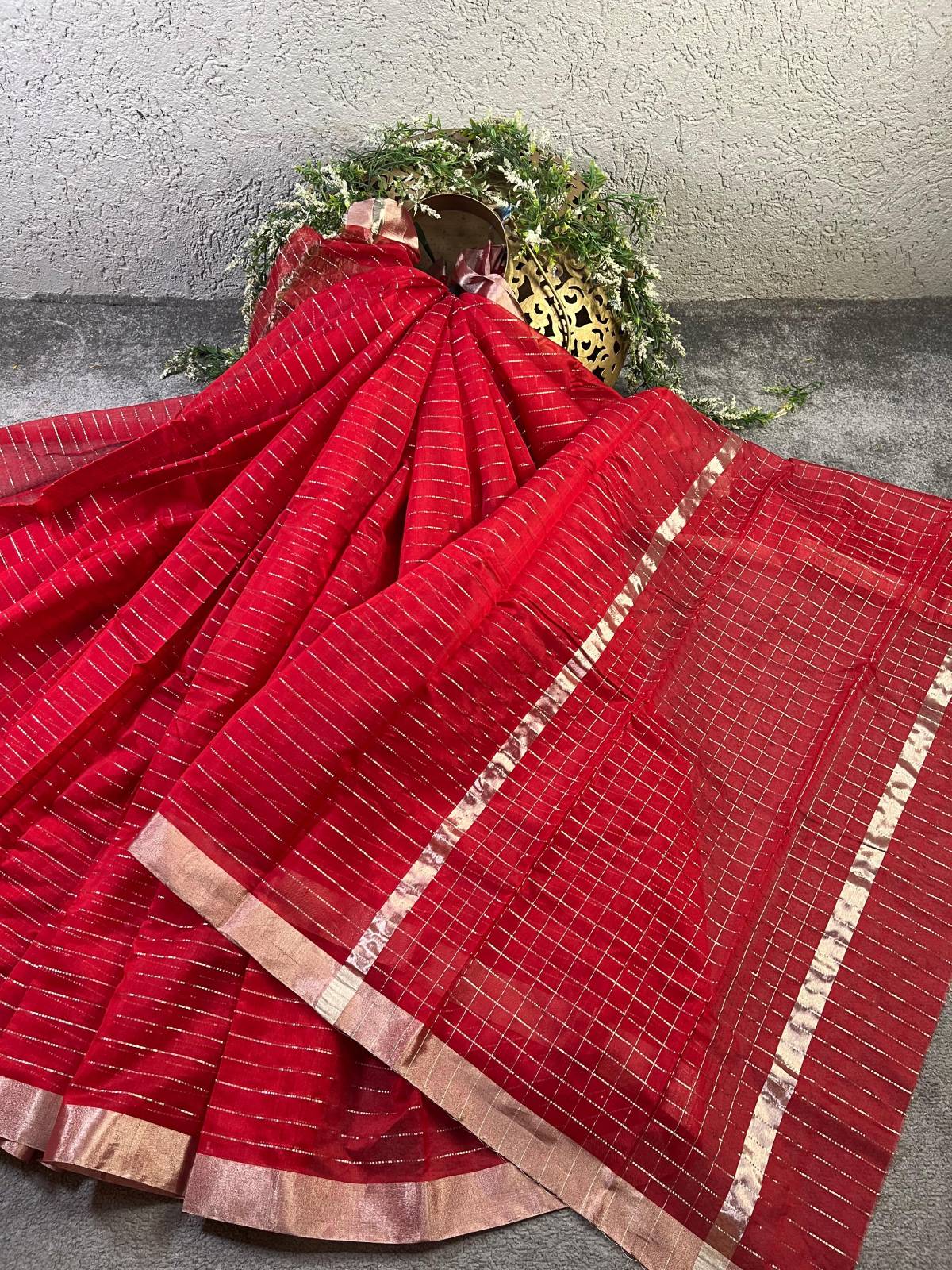 RED SICO PURE HANDLOOM CHANDERI SAREE