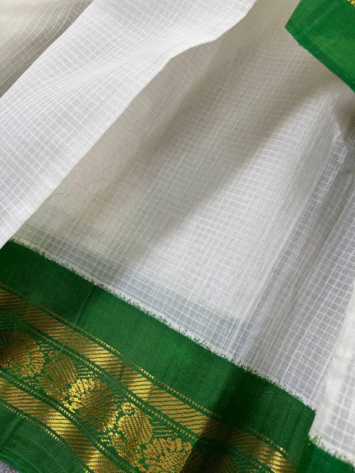 WHITE COTTON PURE HNADLOOM GADWAL SAREE