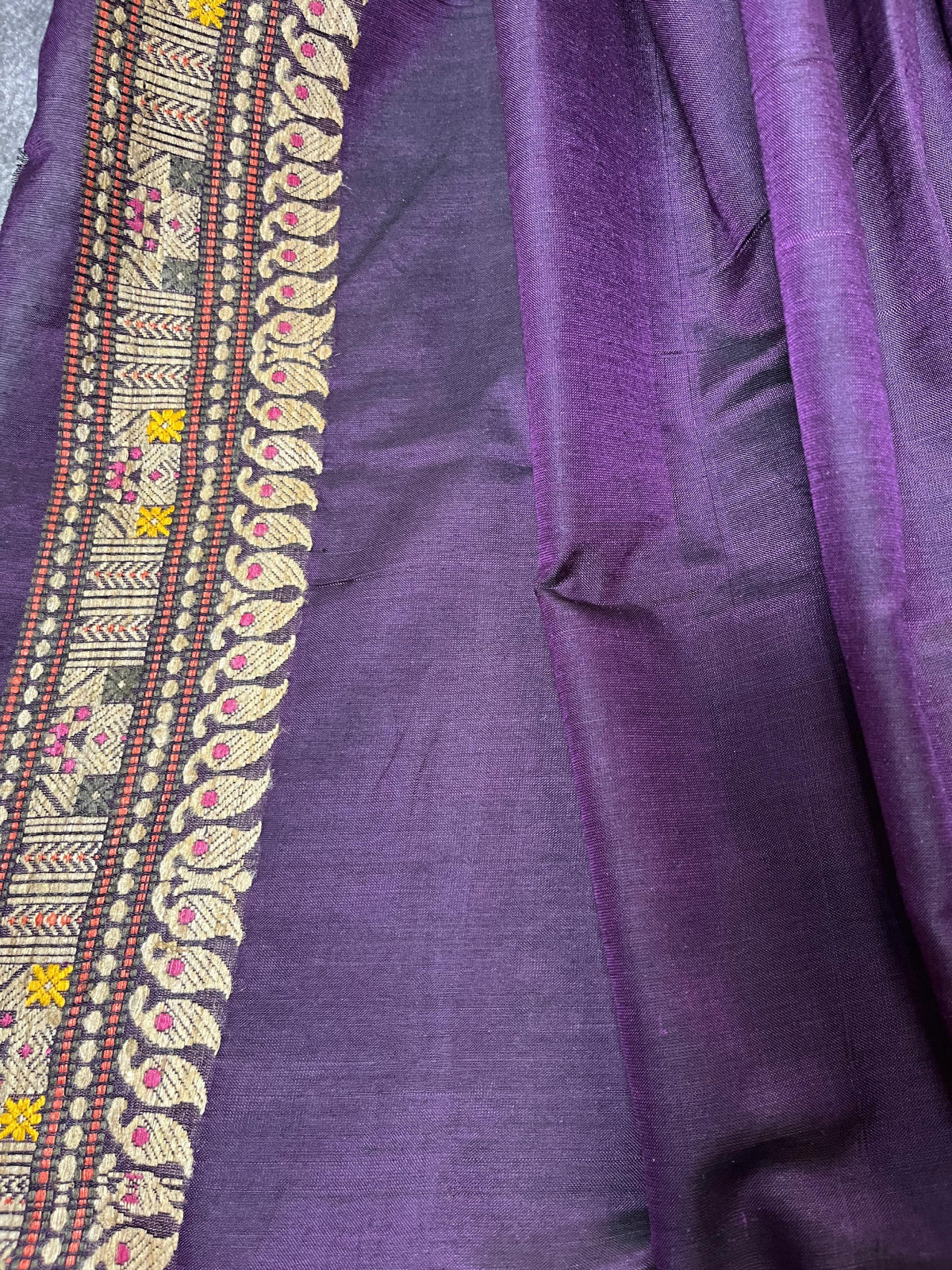 DARK PURPLE SILK PURE HANDLOOM ASSAMESE SAREE