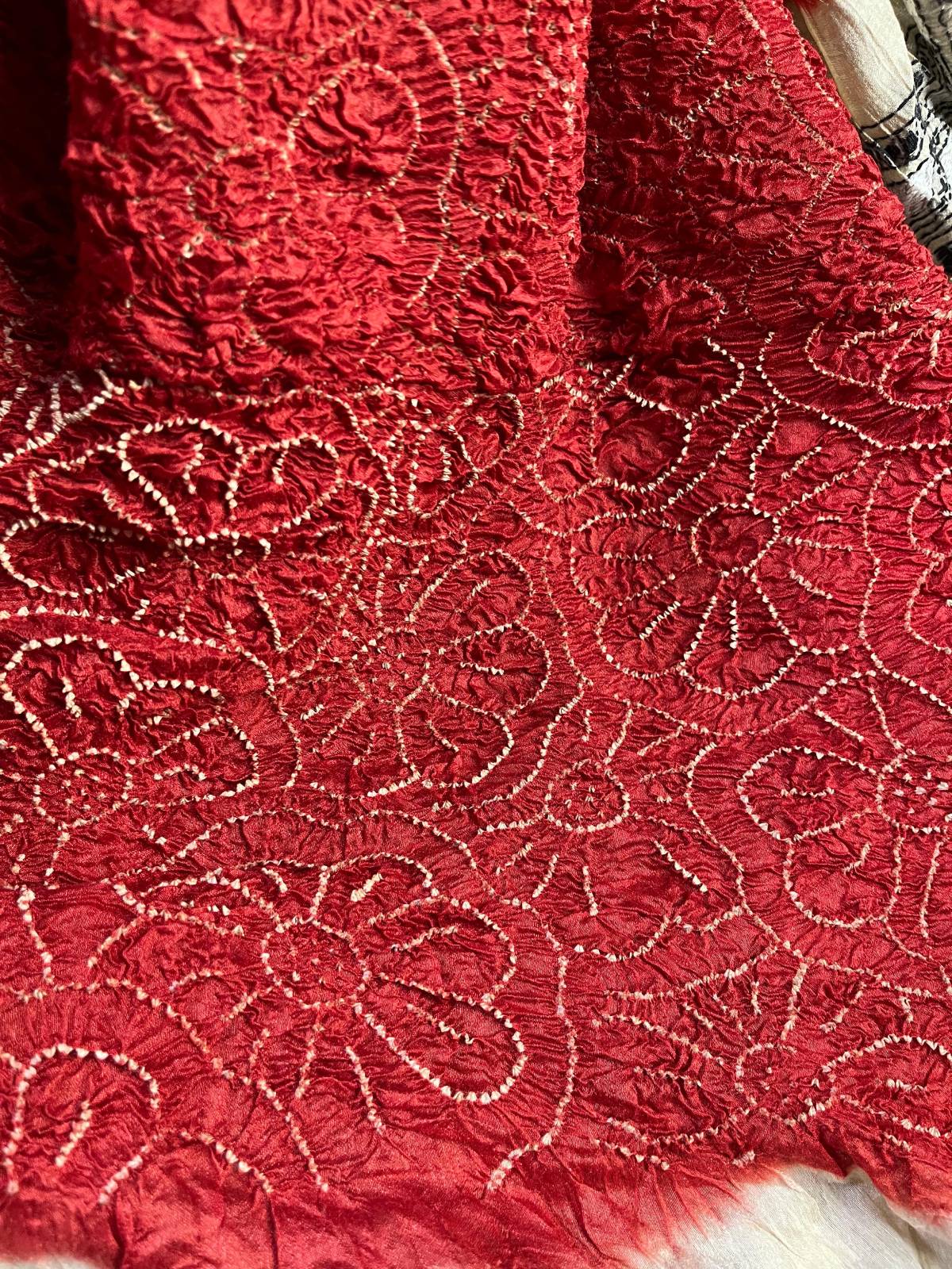RED TASSAR PURE HANDLOOM BANDHEJ SAREE