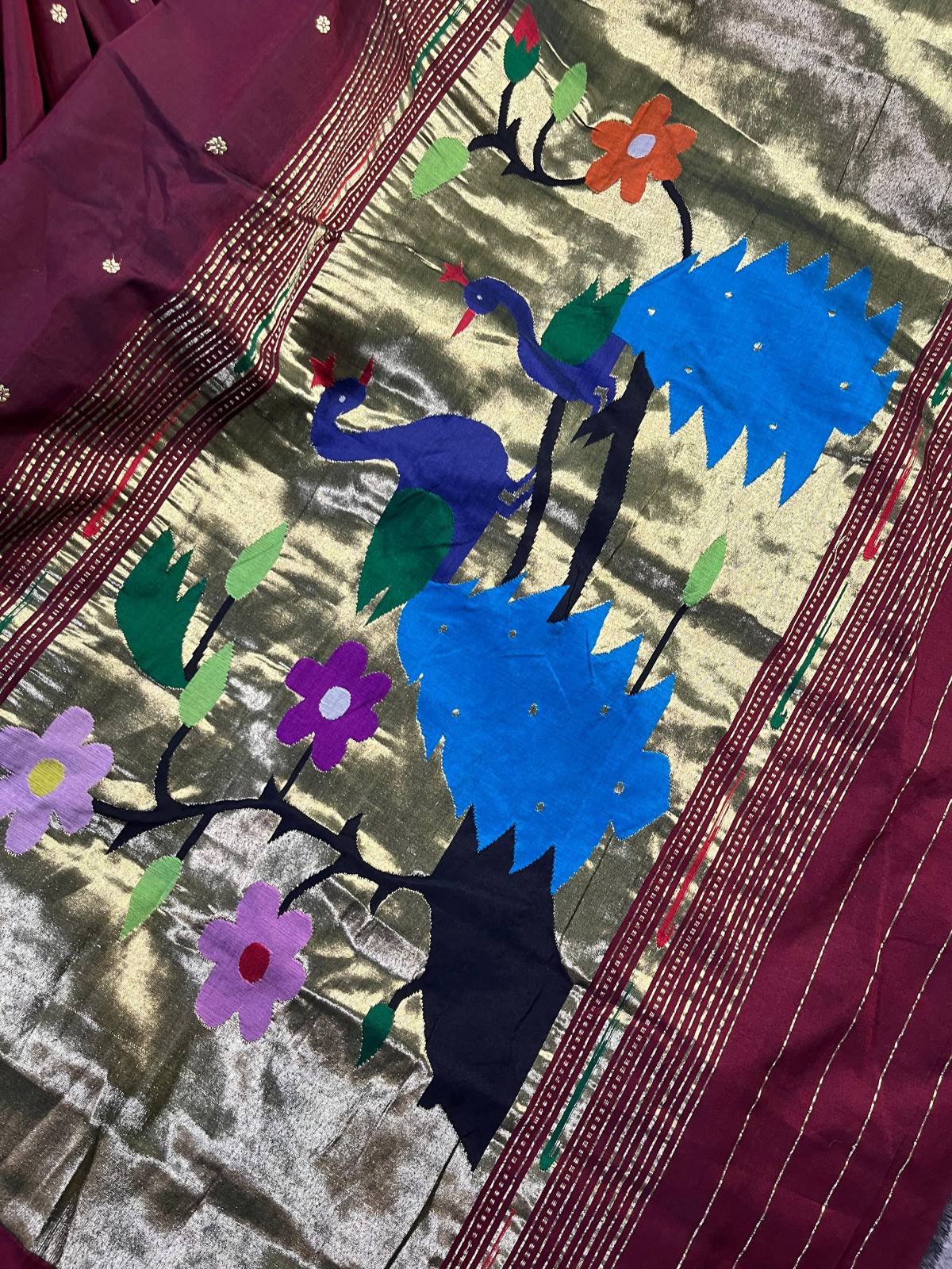 DARK WINE PURE HANDLOOM COTTON PAITHANI SAREE