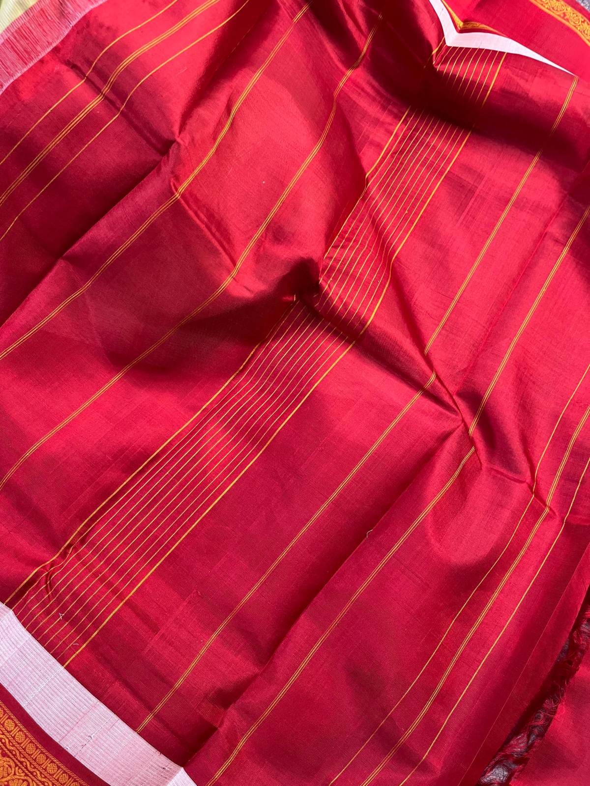 PISTA GREEN COTTON PURE HANDLOOM KANJIVARAM SAREE