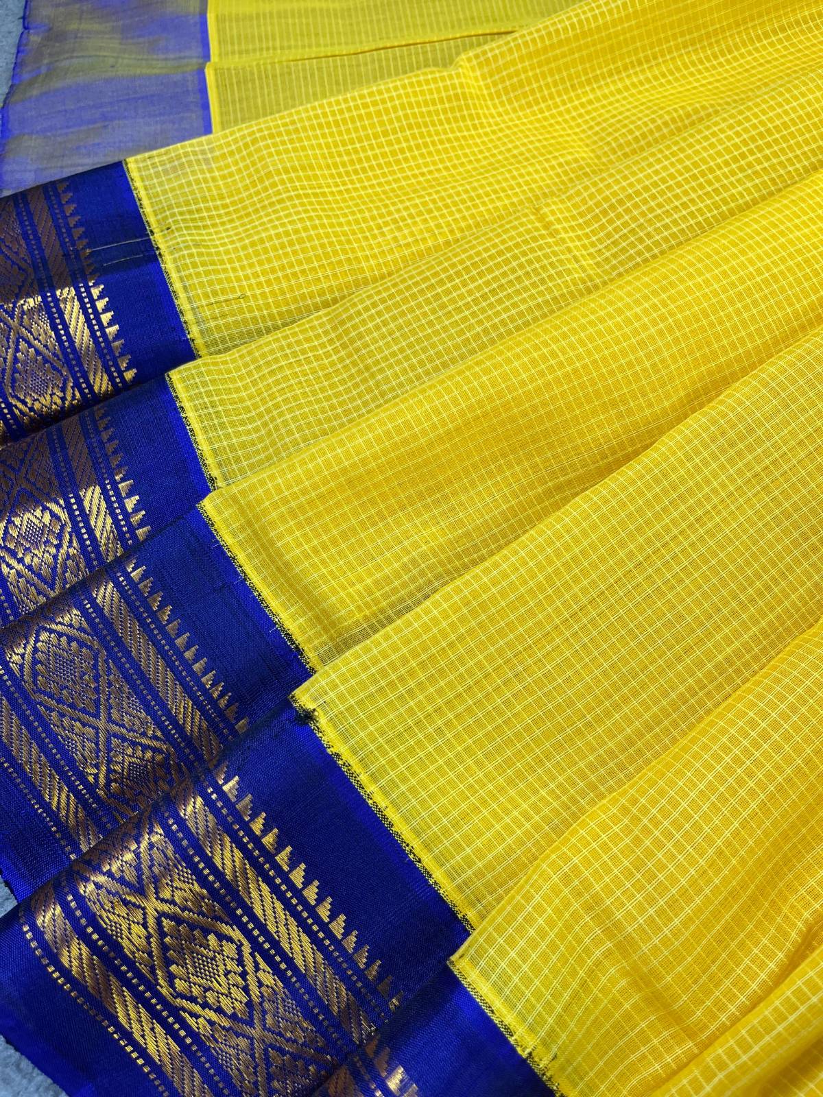 YELLOW COTTON PURE HANDLOOM GADWAL SAREE