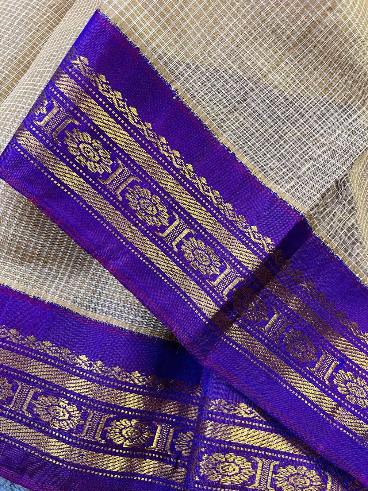 BEIGE COTTON PURE HANDLOOM GADWAL SAREE