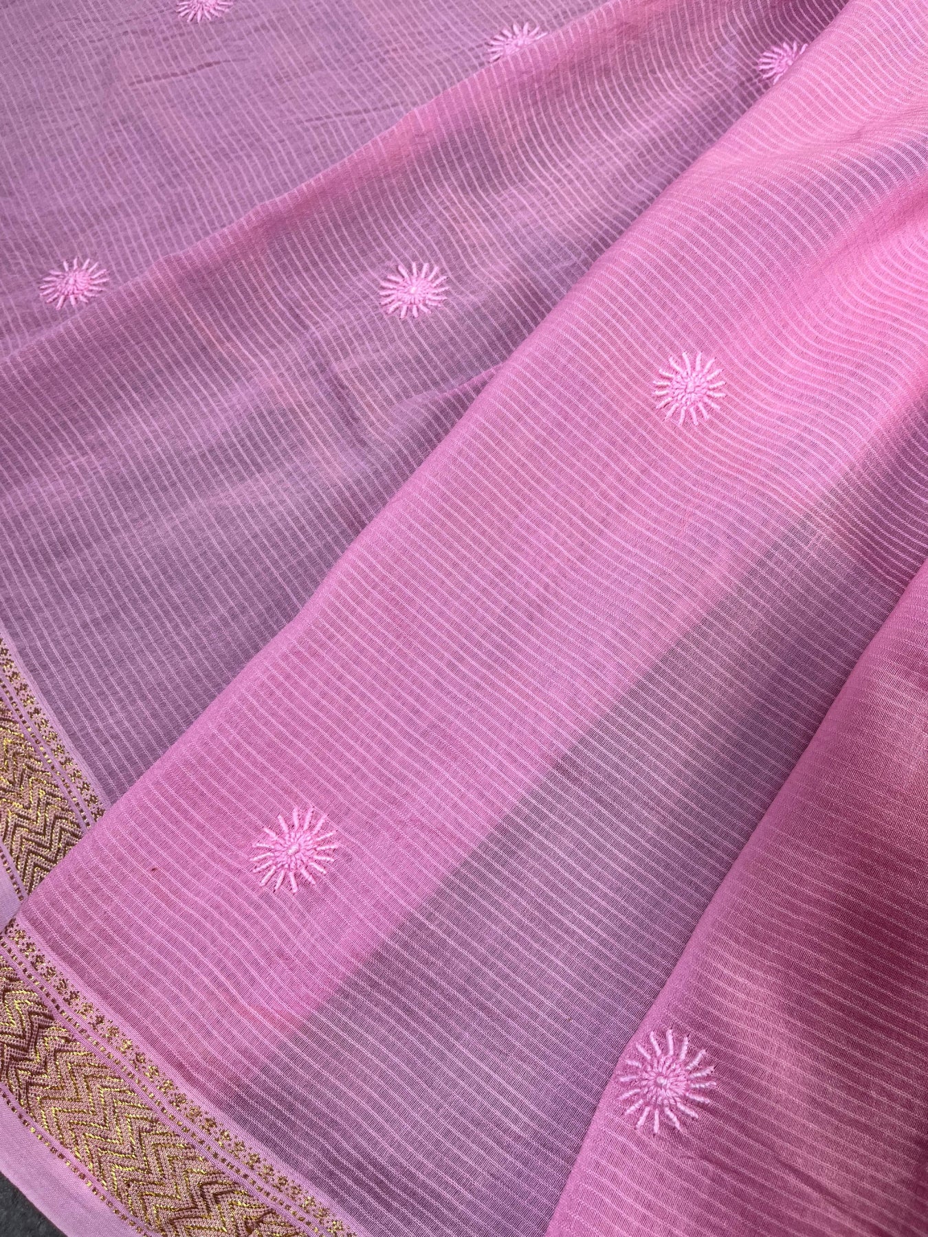 PINK COTTON PURE HANDLOOM LUCKNOWI SAREE
