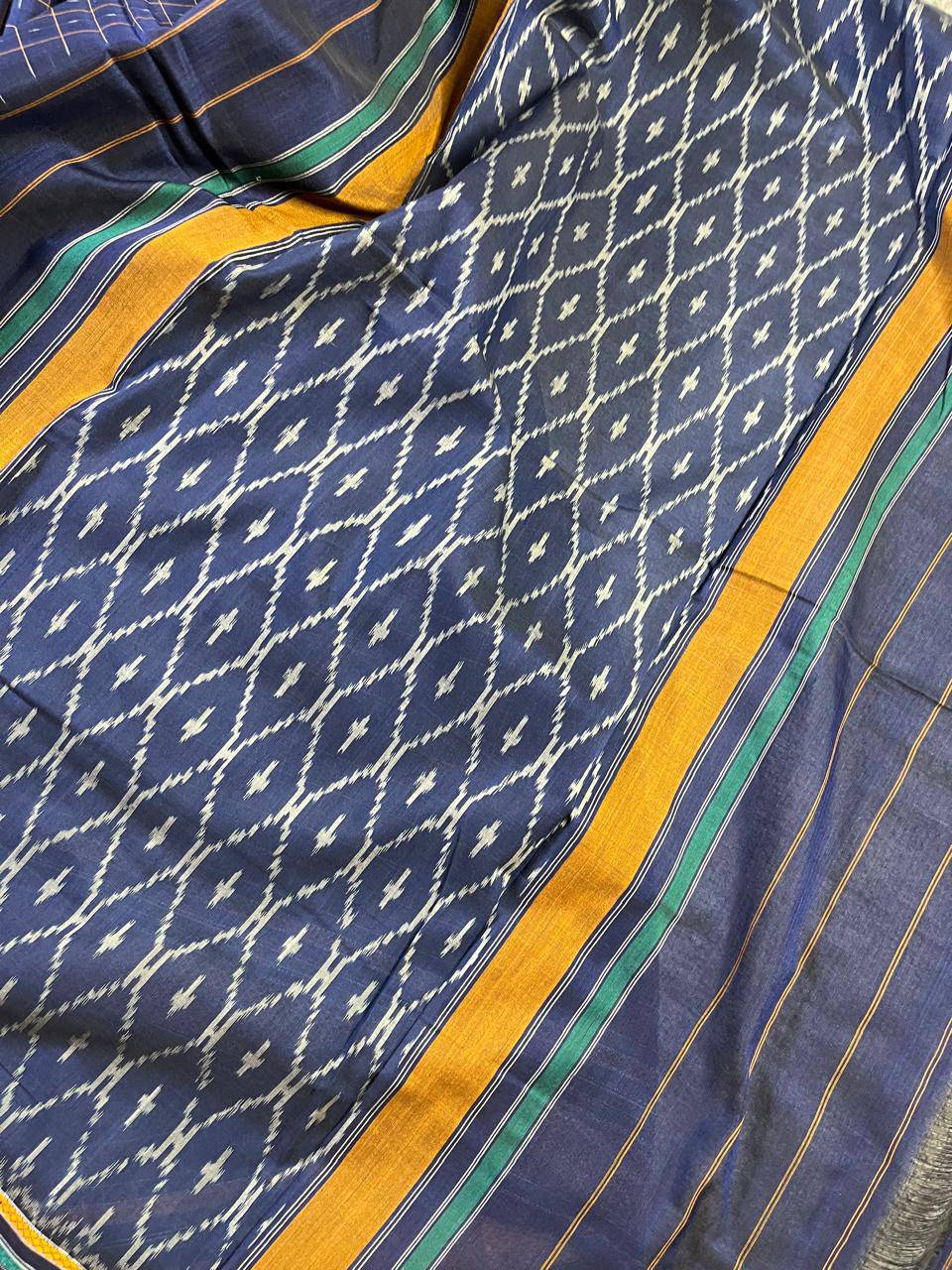 NAVY BLUE COTTON PURE HANDLOOM IKKAT SAREE