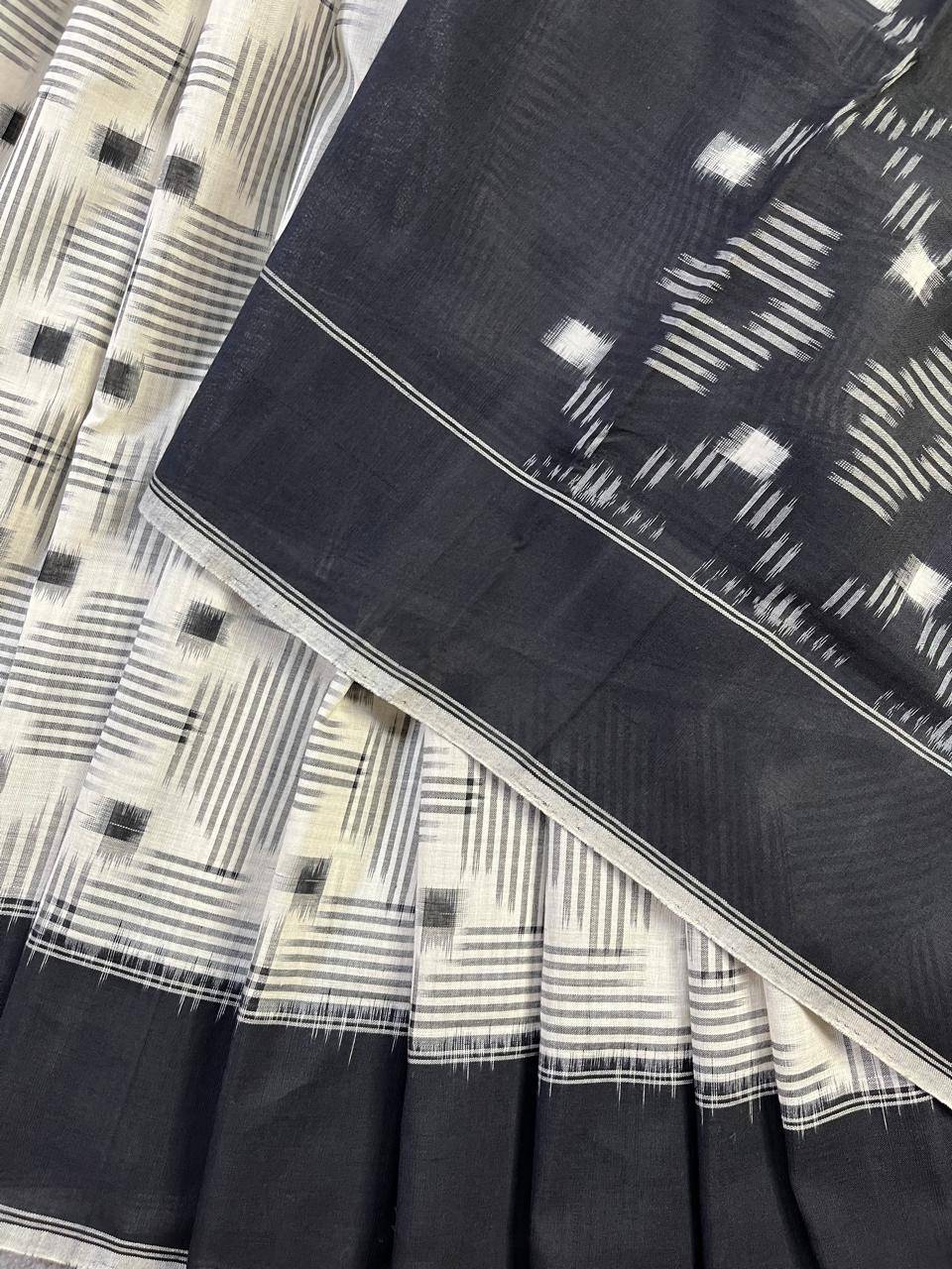 WHITE COTTON PURE HANDLOOM IKKAT SAREE