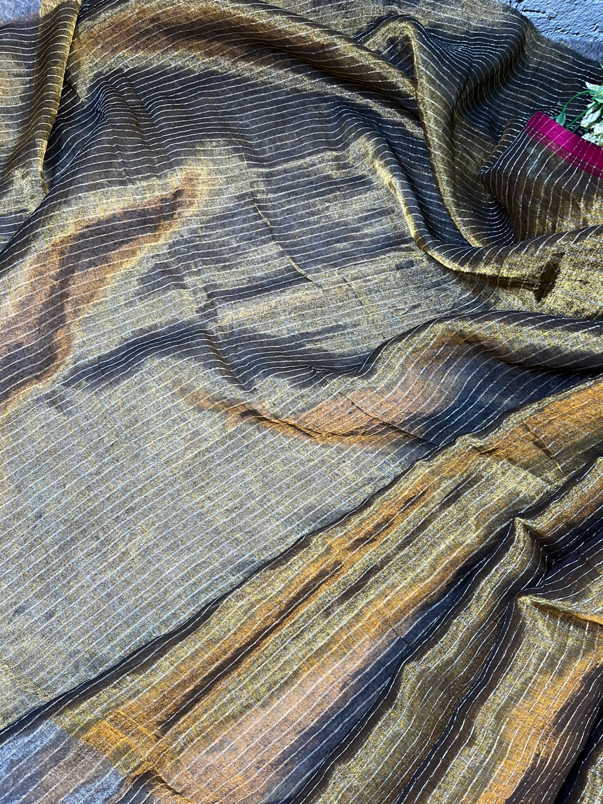 COPPER GOLD MUL TISSUE PURE HANDLOOM SAREE