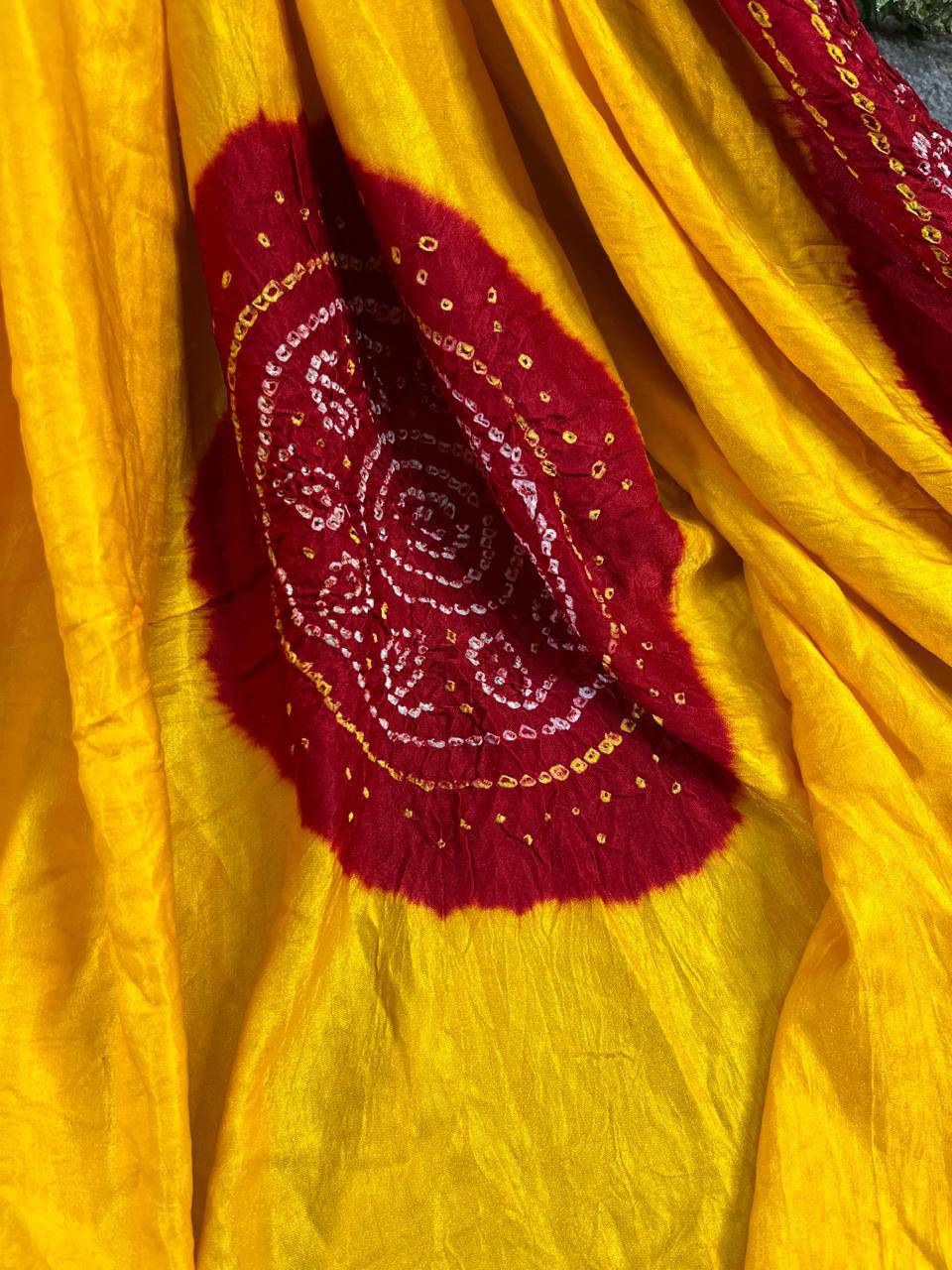 YELLOW GAJJI SILK PURE HANDLOOM BANDHEJ SAREE