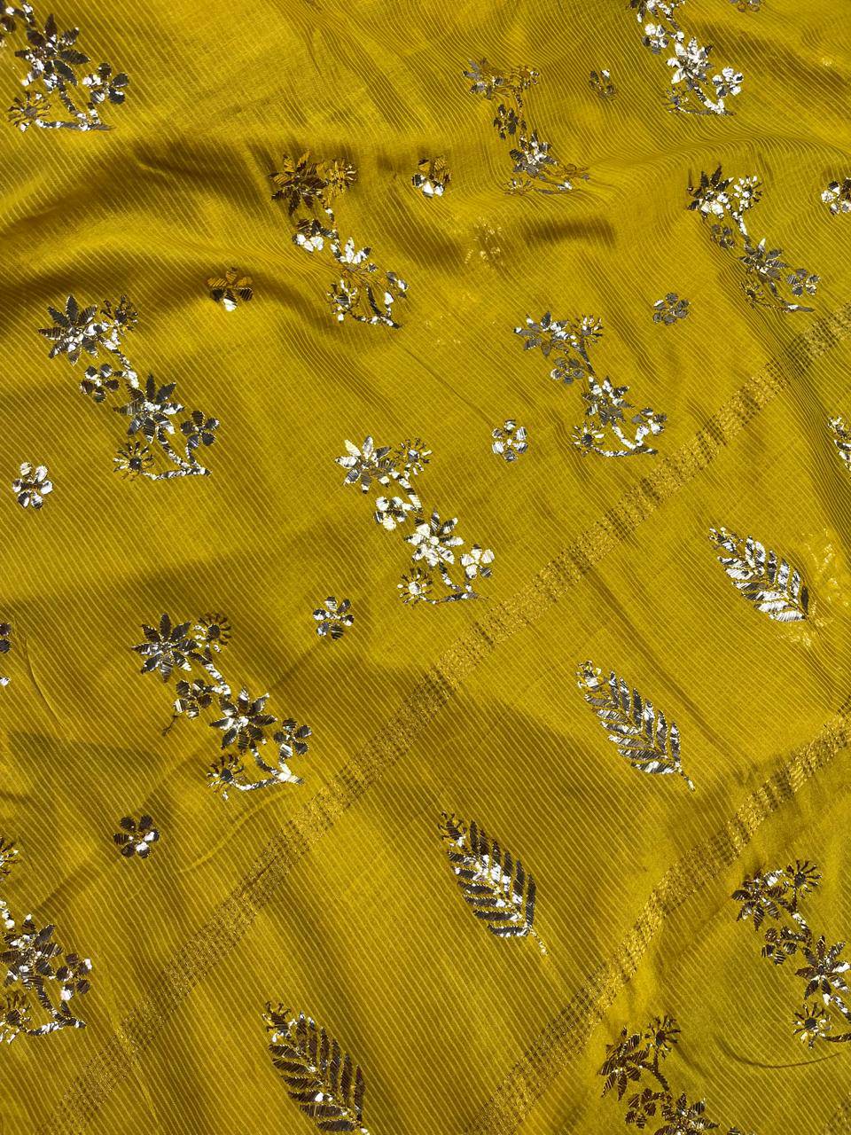 MUSTARD YELLOW COTTON PURE HANDLOOM LUCKNOWI SAREE