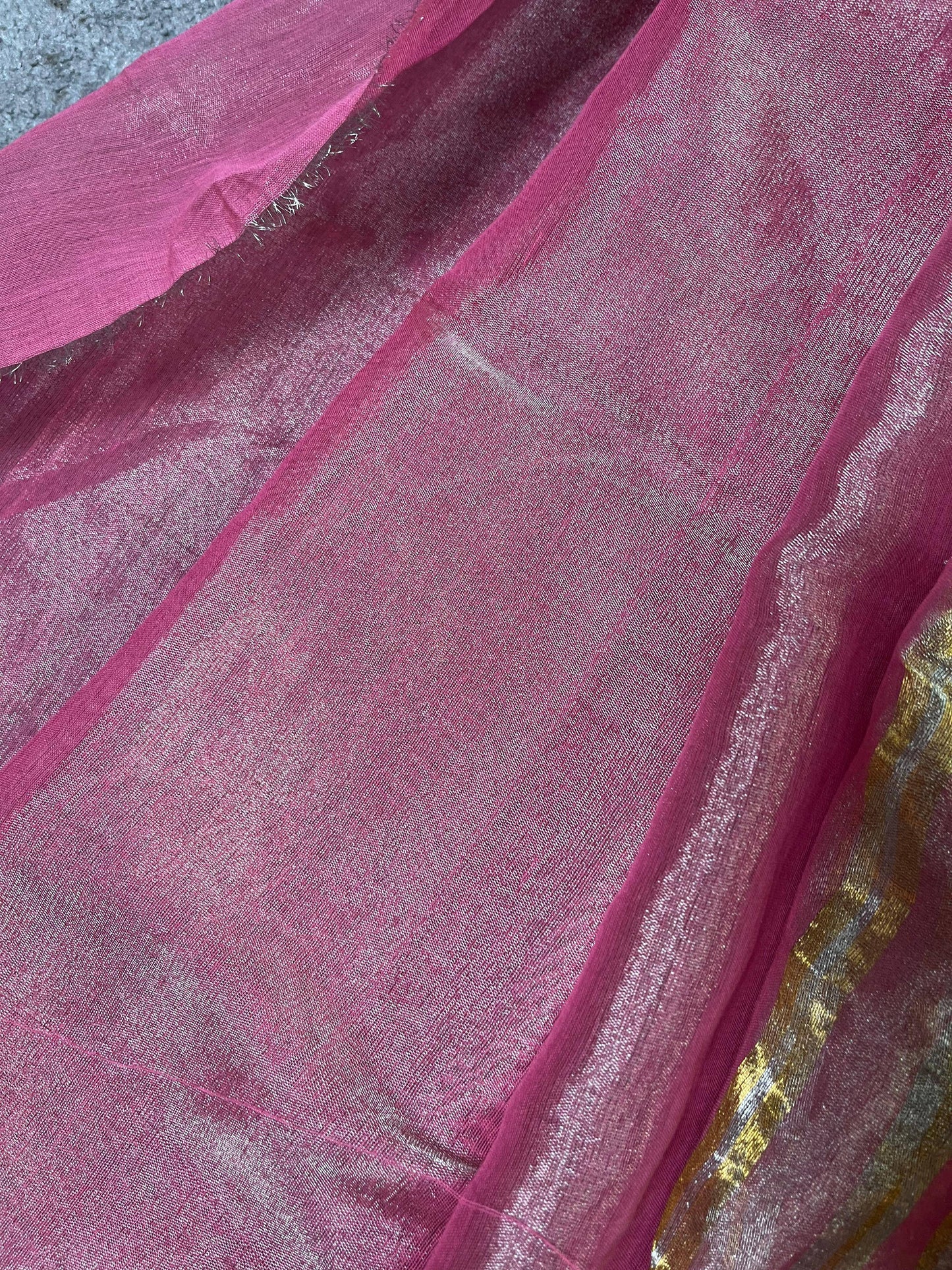 PINK TISSUE LINEN PURE HANDLOOM LINEN SAREE