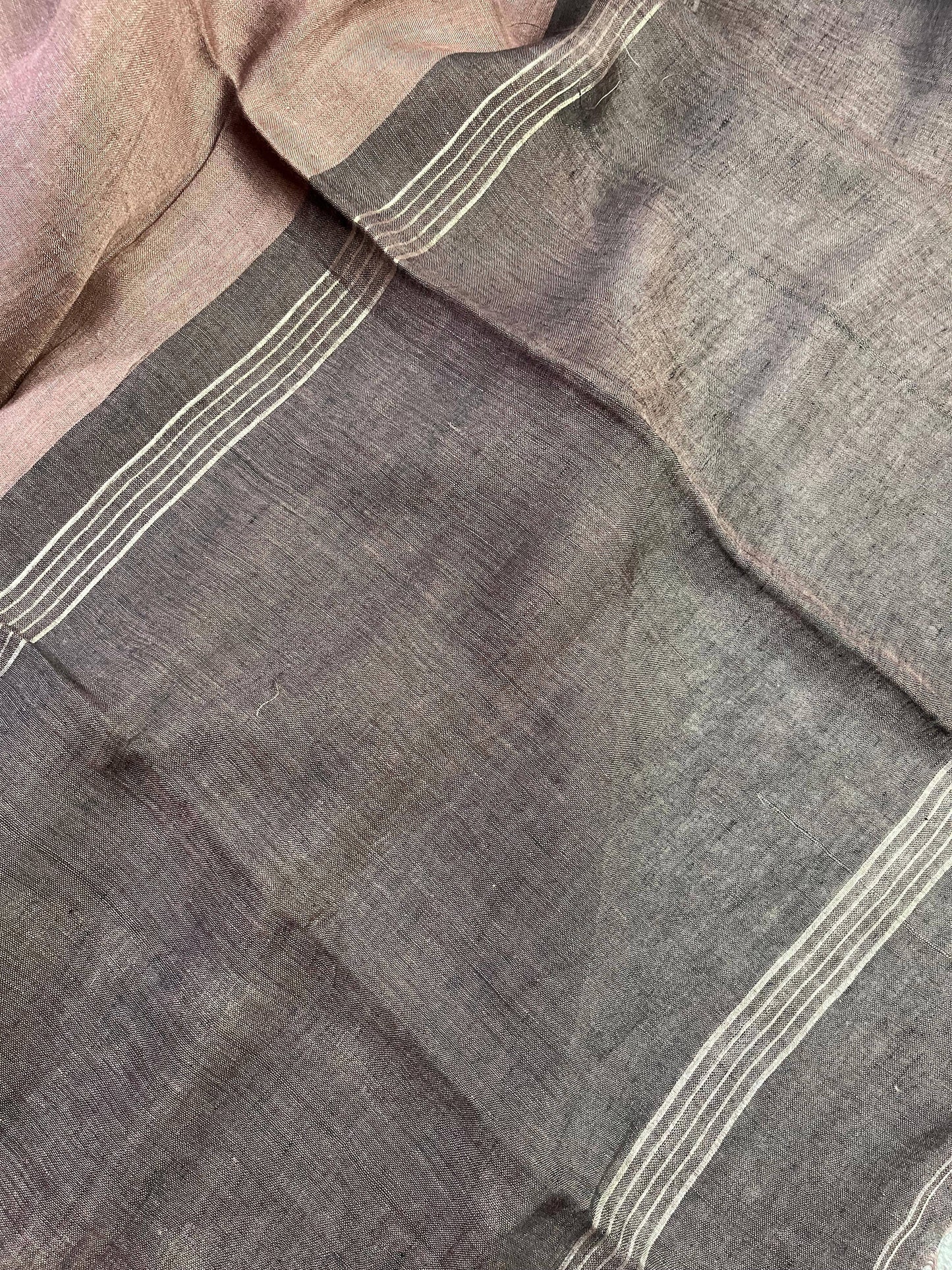 BROWN PURE HANDLOOM LINEN SAREE