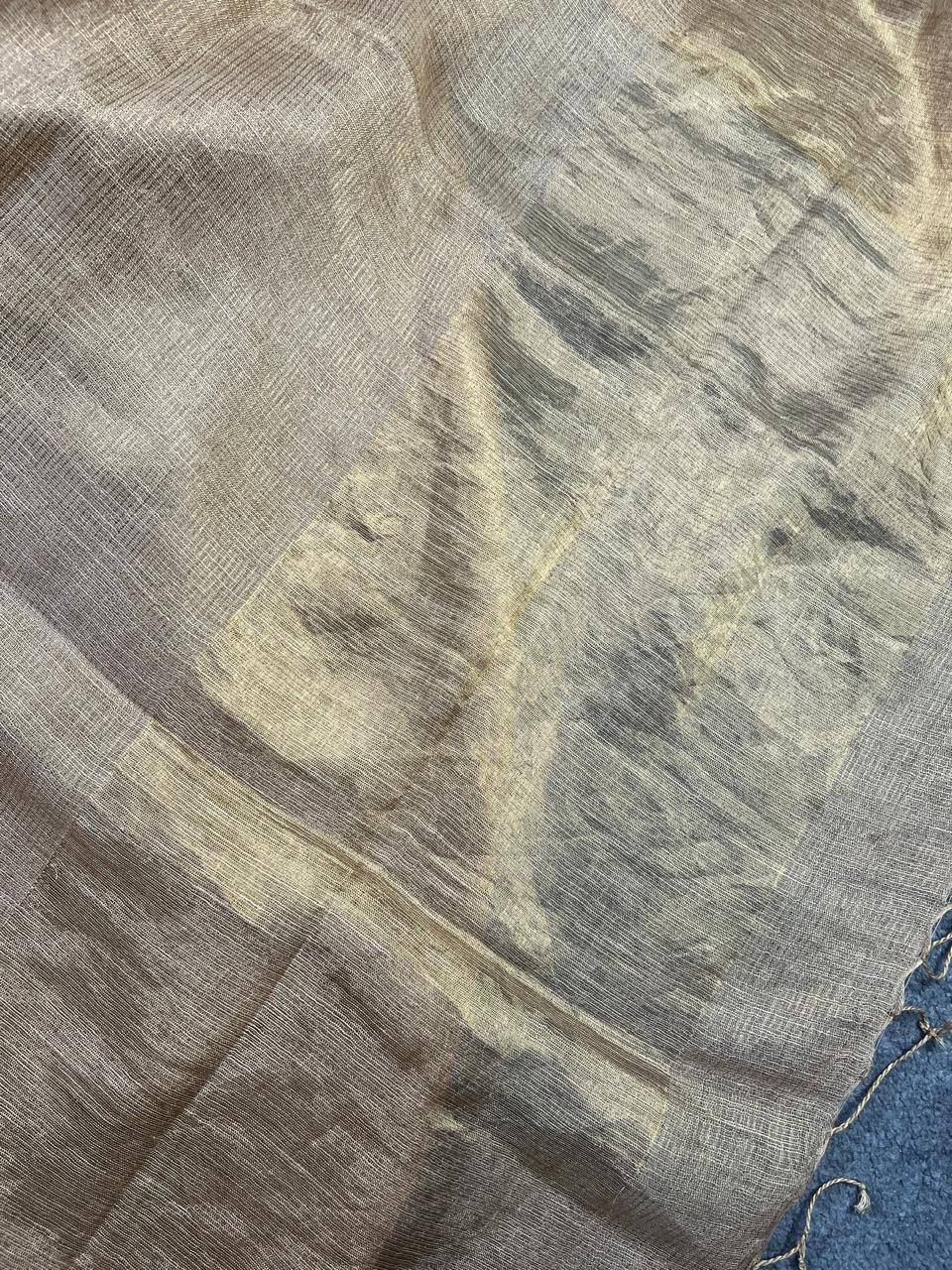 LIGHT GOLD PURE HANDLOOM TISSUE LINEN SAREE