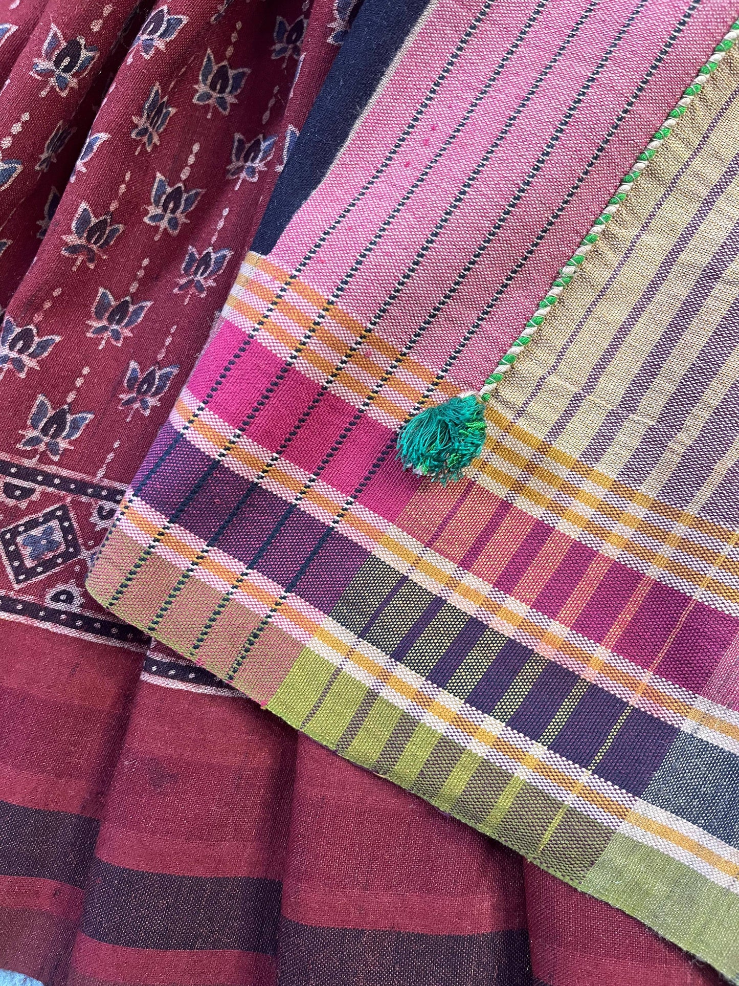 RUST TASSAR SILK PURE HANDLOOM BHUJODI SAREE