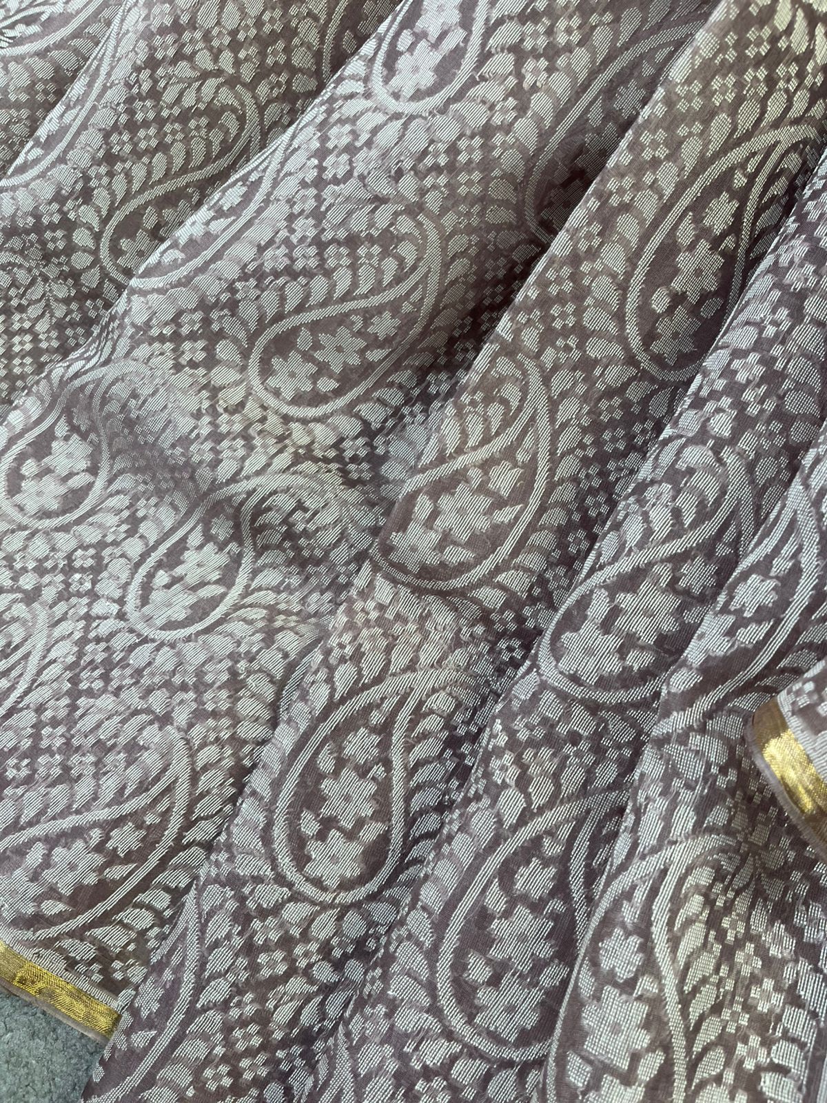 GREY KORA COTTON PURE HANDLOOM BANARASI SAREE