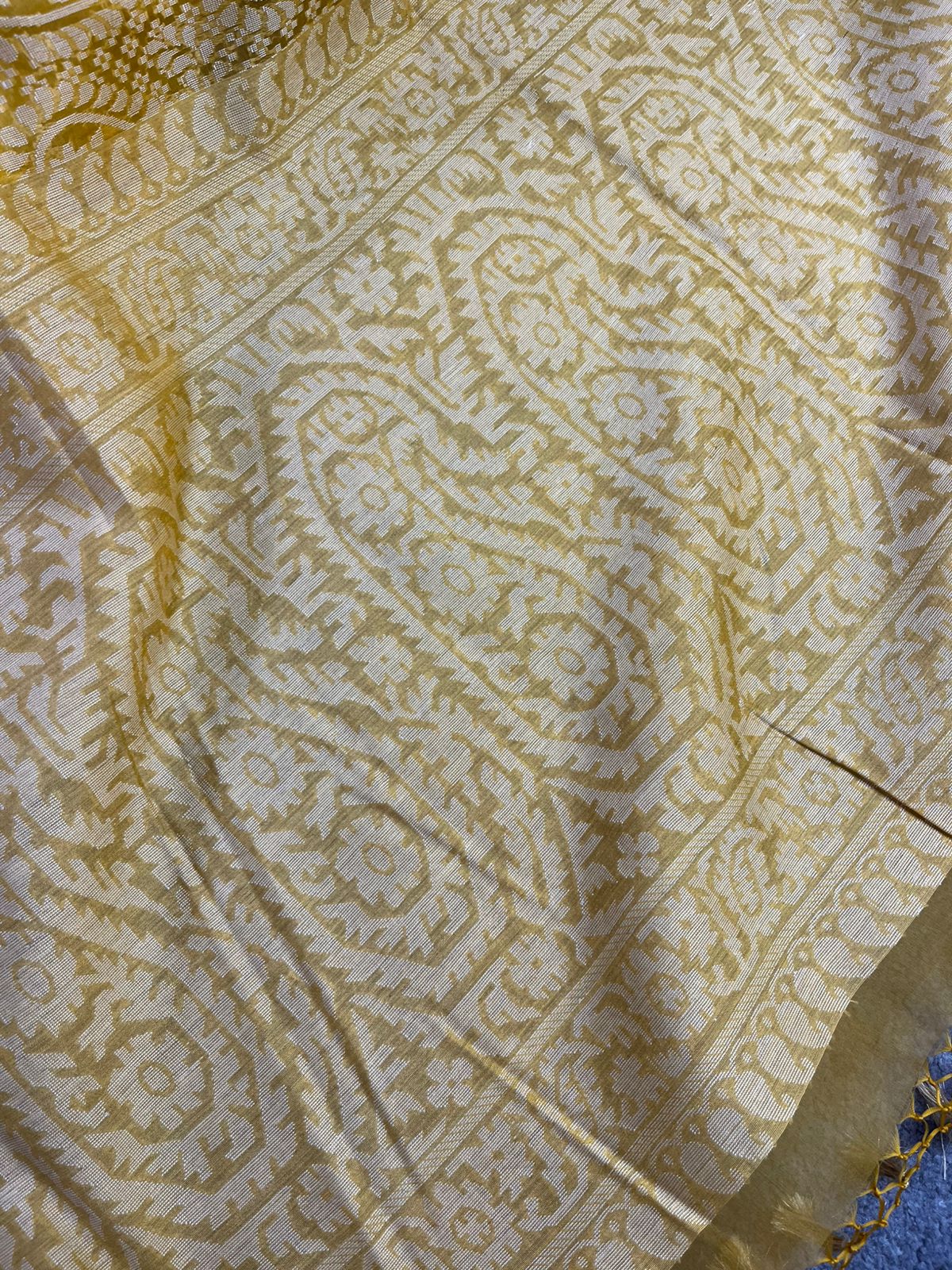 MUSTARD YELLOW KORA COTTON PURE HANDLOOM BANARASI SAREE