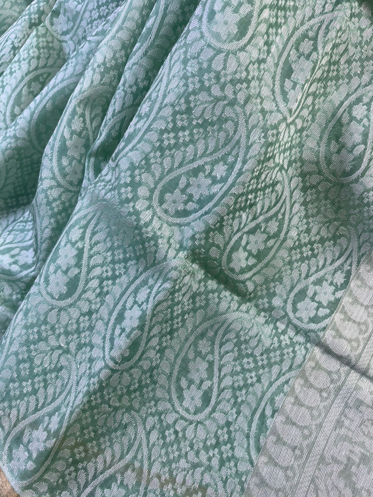 MINT GREEN KORA COTTON PURE HANDLOOM BANARASI SAREE