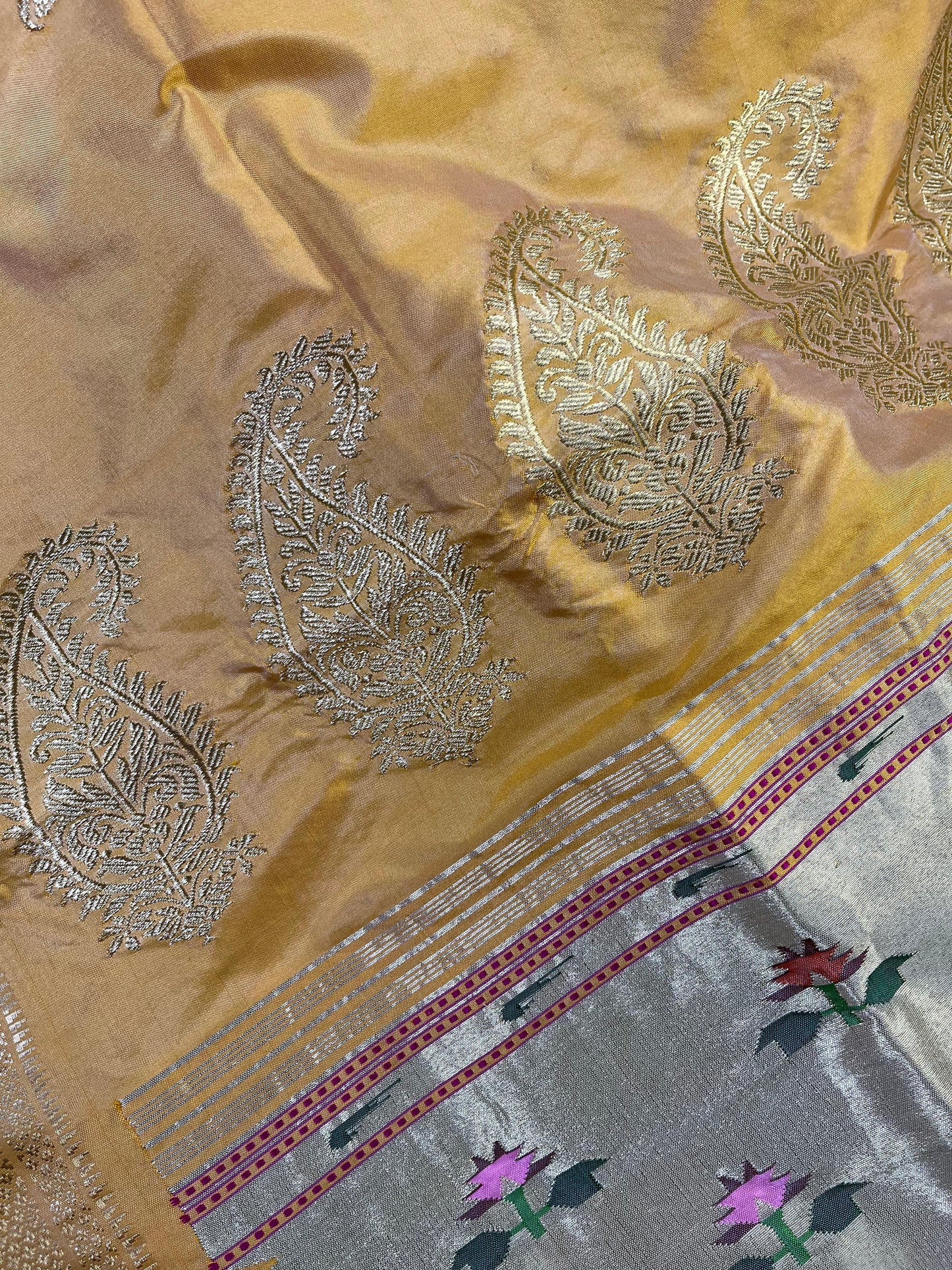 PASTEL ORANGE SILK PURE HANDLOOM PAITHANI SAREE
