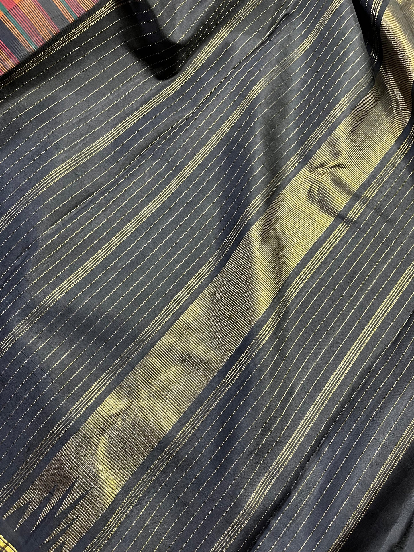 ORANGE AND BLACK CHECKS SILK PURE HANDLOOM KANJIVARAM SAREE