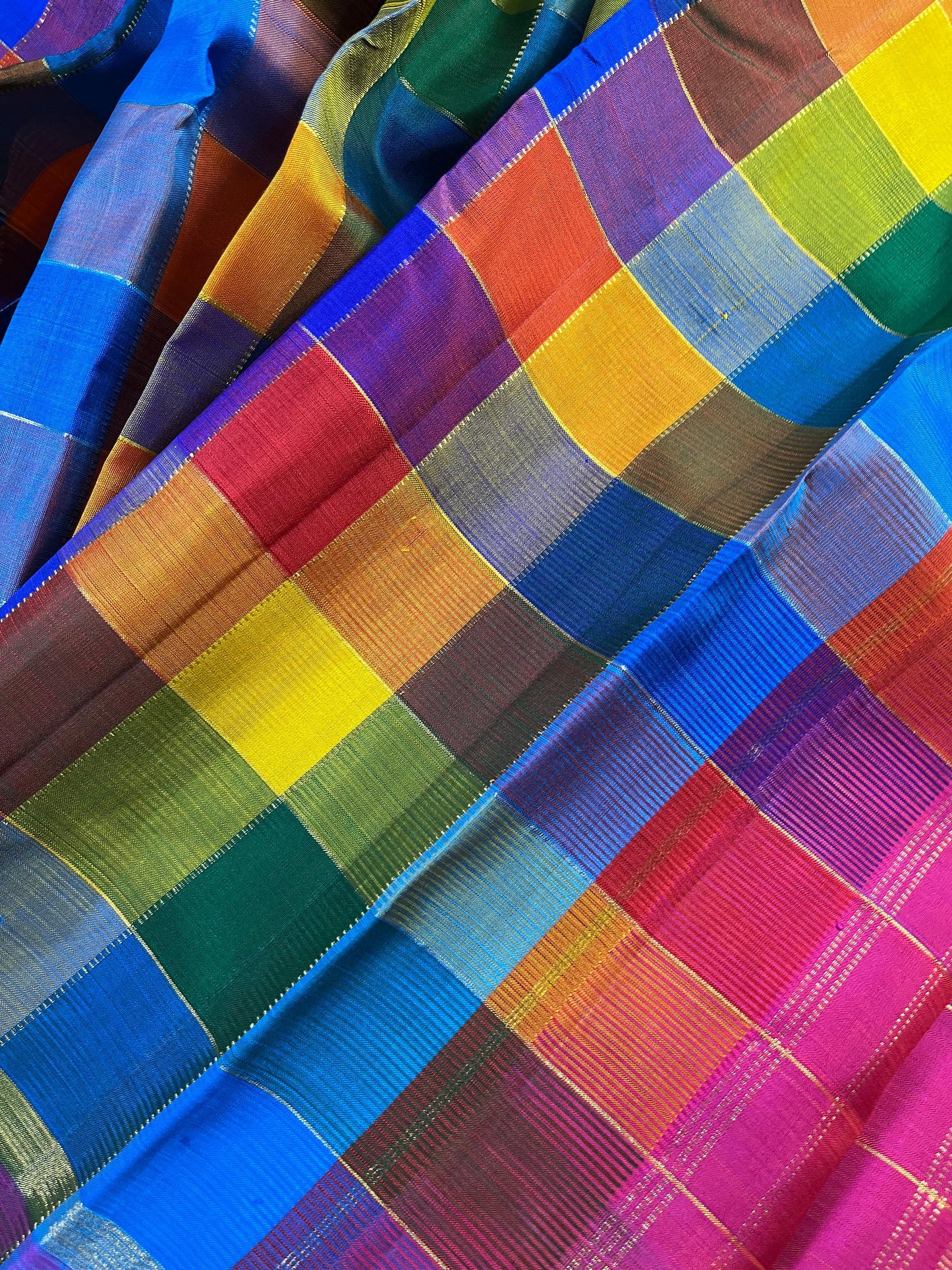 COLOURFUL CHECKS SILK PURE HANDLOOM KANJIVARM SAREE