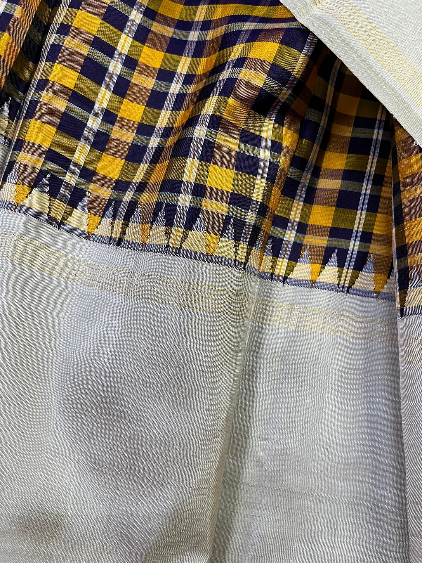 YELLOW BLUE WHITE SILK PURE HANDLOOM KANJIVARAM SAREE