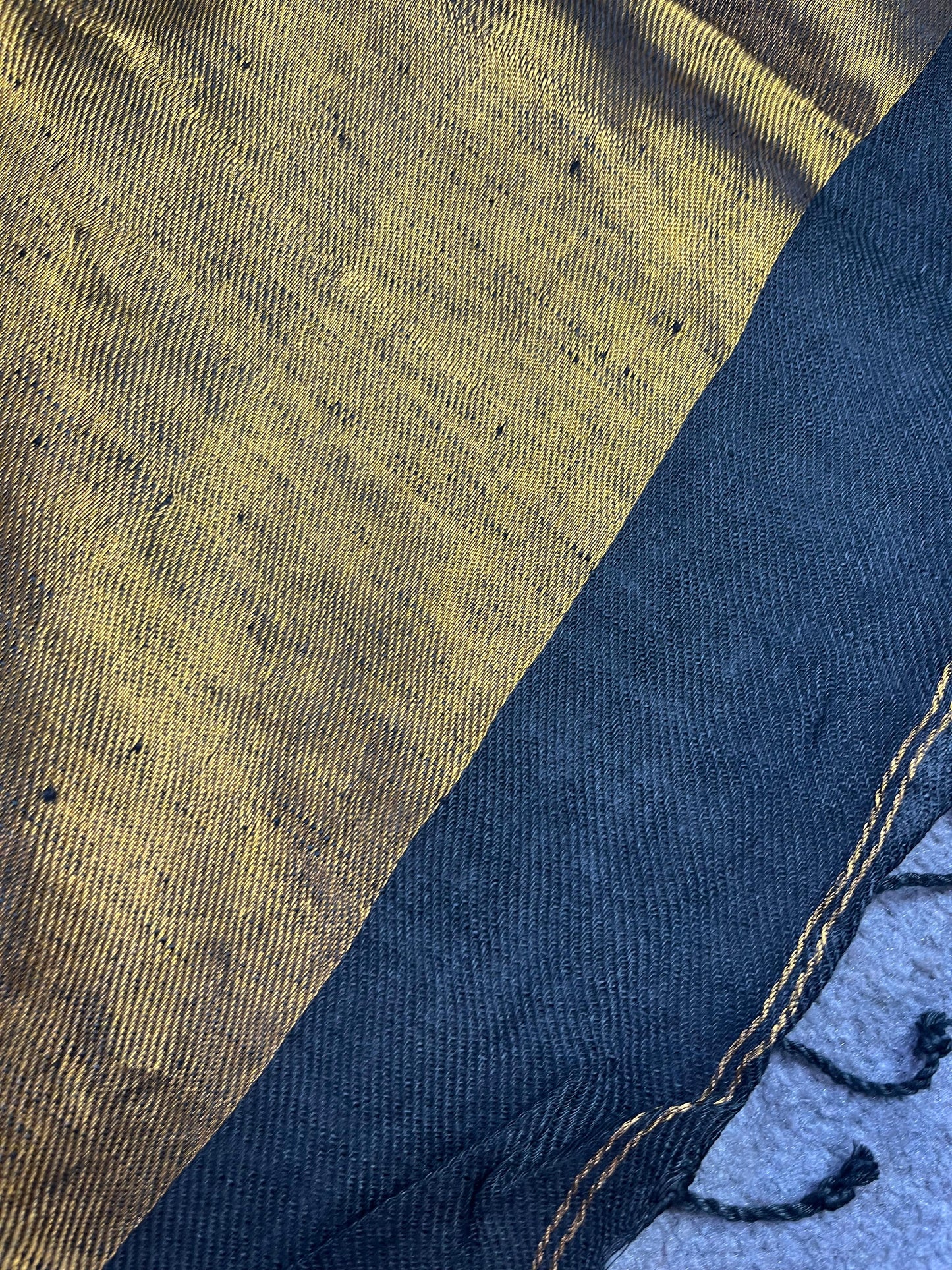 BLACK TWILL METALLIC PURE HANDLOOM LINEN SAREE