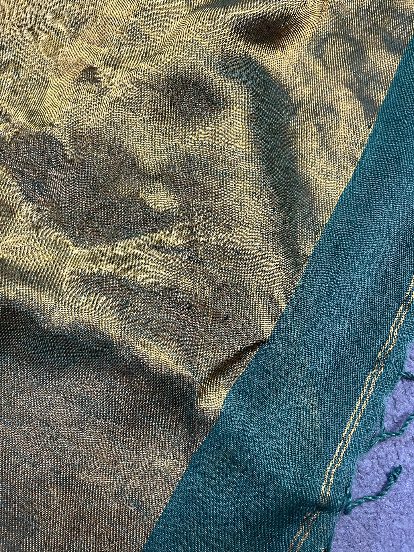 GREEN TWILL METALLIC PURE HANDLOOM LINEN SAREE