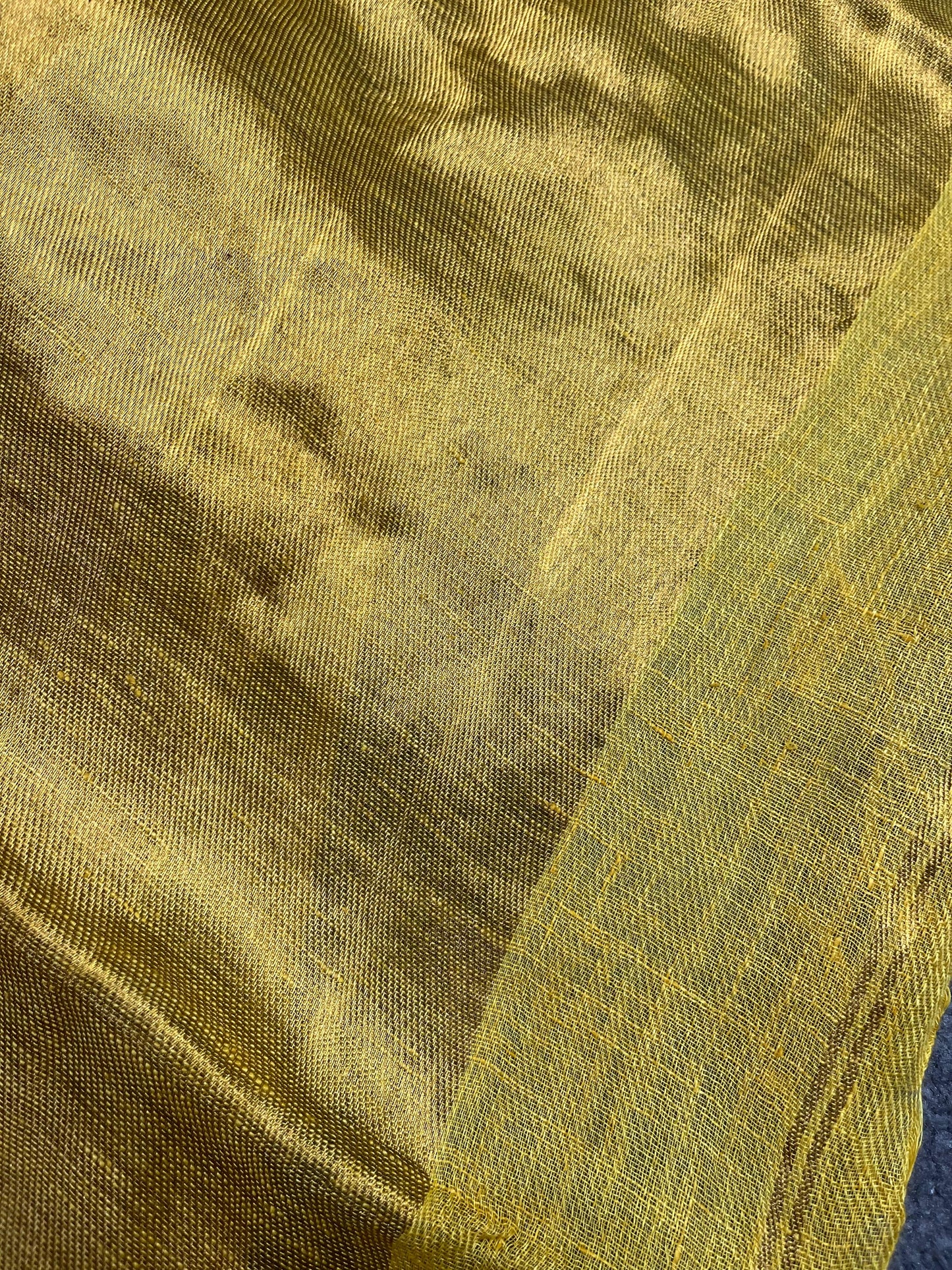 GOLD TWILL METALLIC PURE HANDLOOM LINEN SAREE