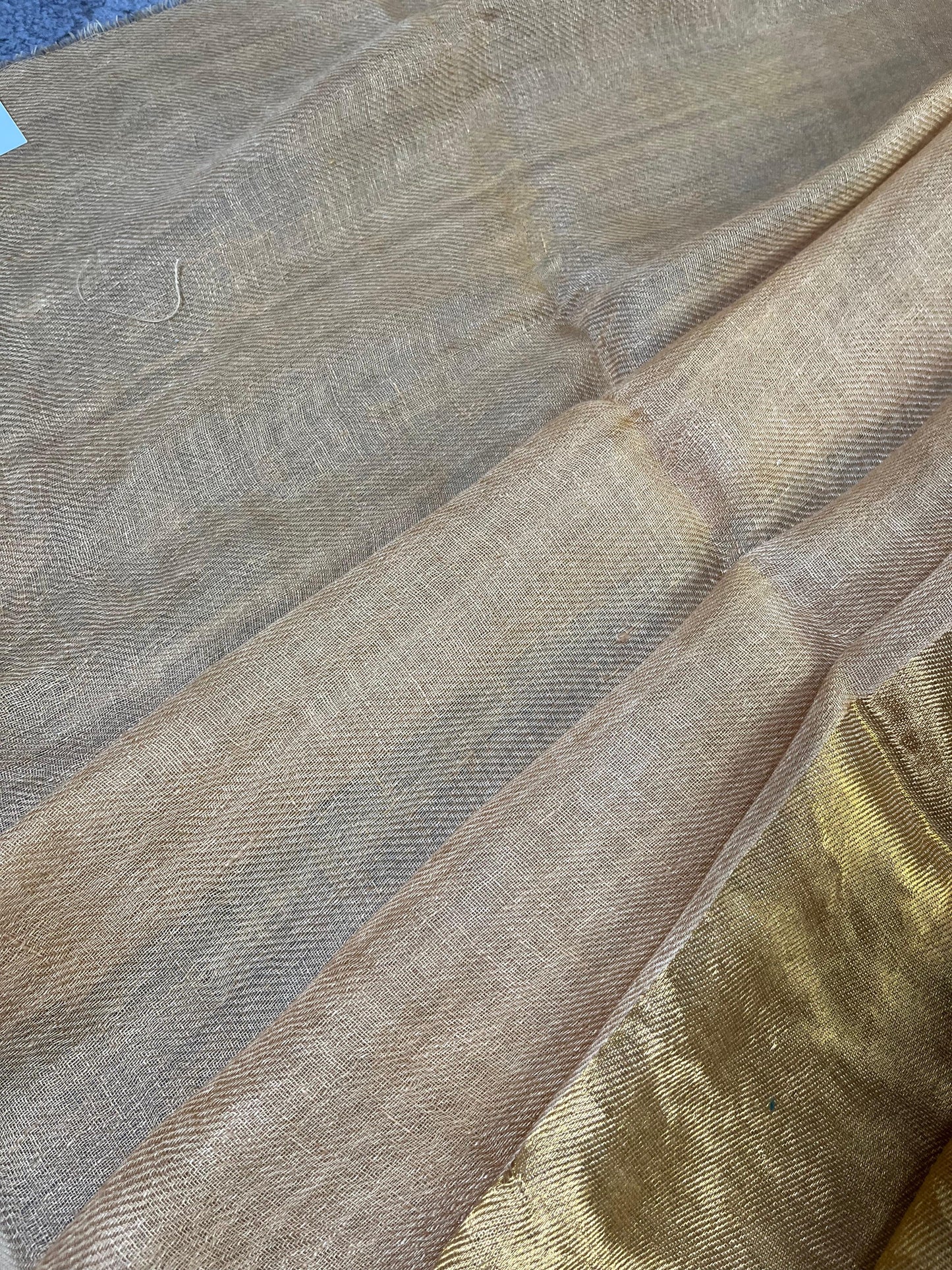 BEIGE TWILL METALLIC PURE HANDLOOM LINEN SAREE