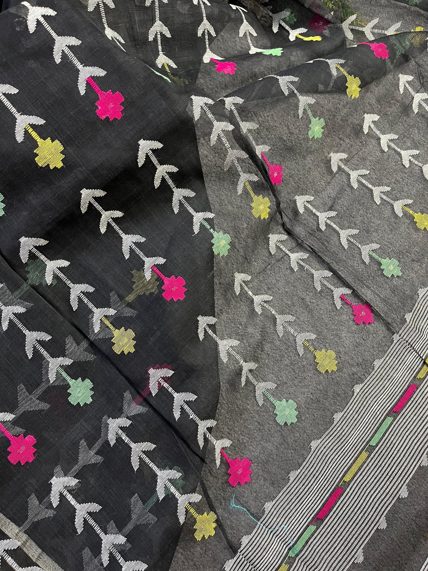 BLACK PURE HANDLOOM DHAKAI JAMDANI SAREE