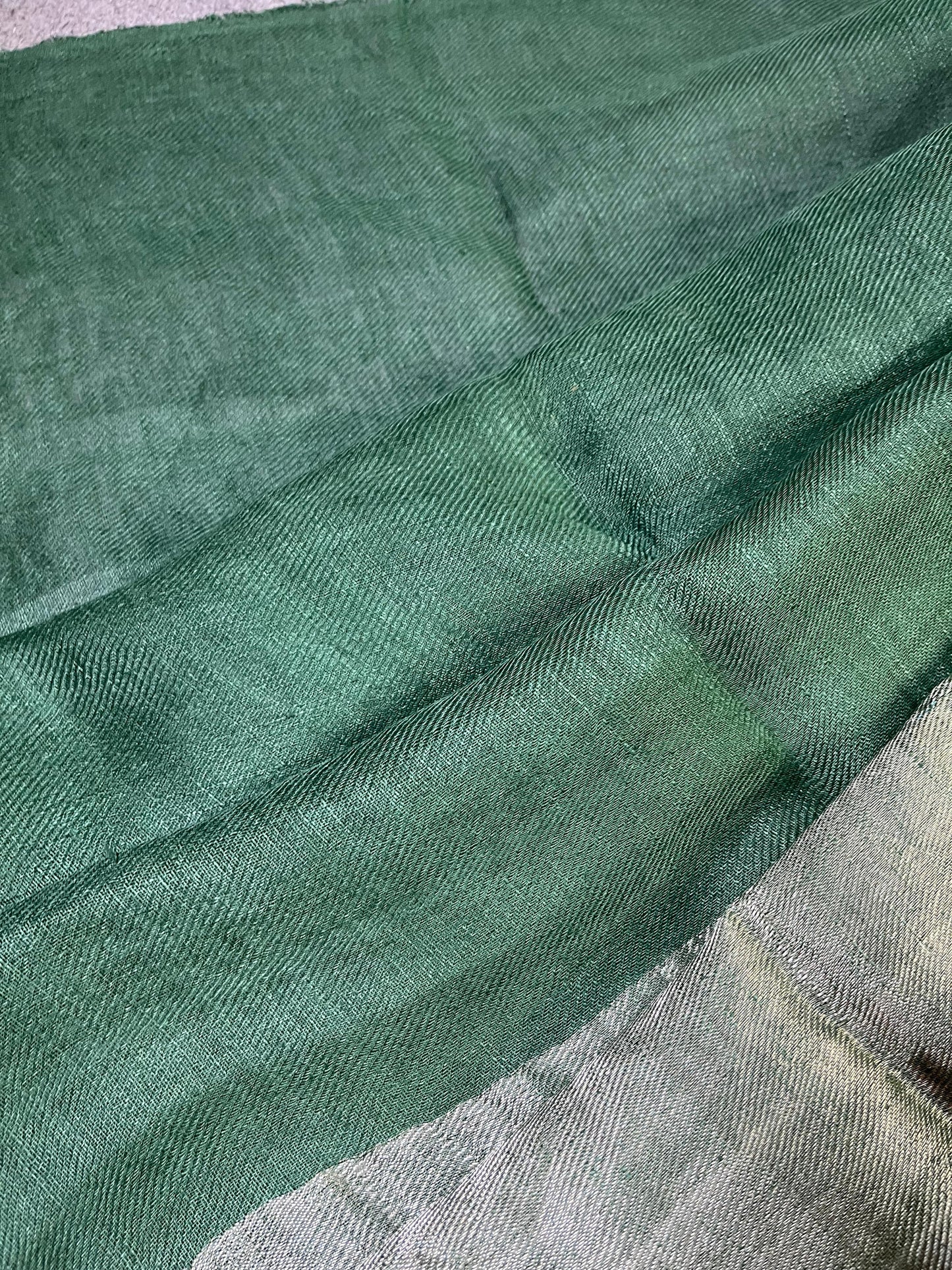 DARK GREEN TWILL METALLIC PURE HANDLOOM LINEN SAREE