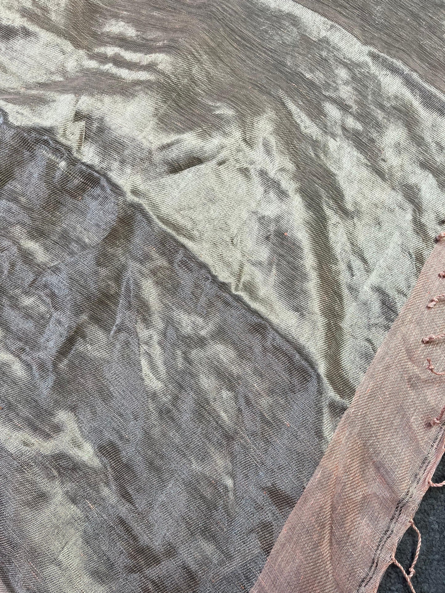 PEACH TWILL METALLIC PURE HANDLOOM LINEN SAREE