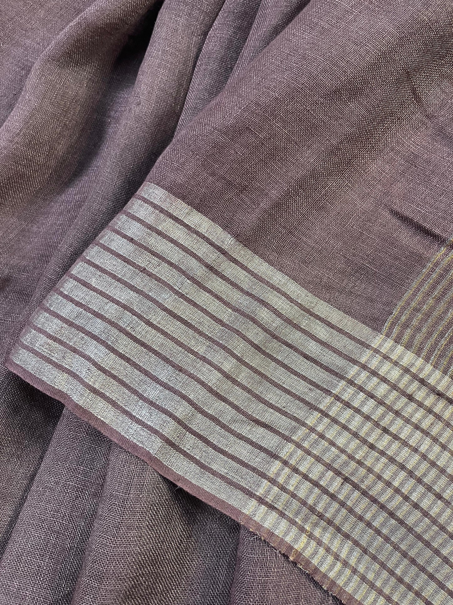 BROWN PURE HANDLOOM LINEN SAREE