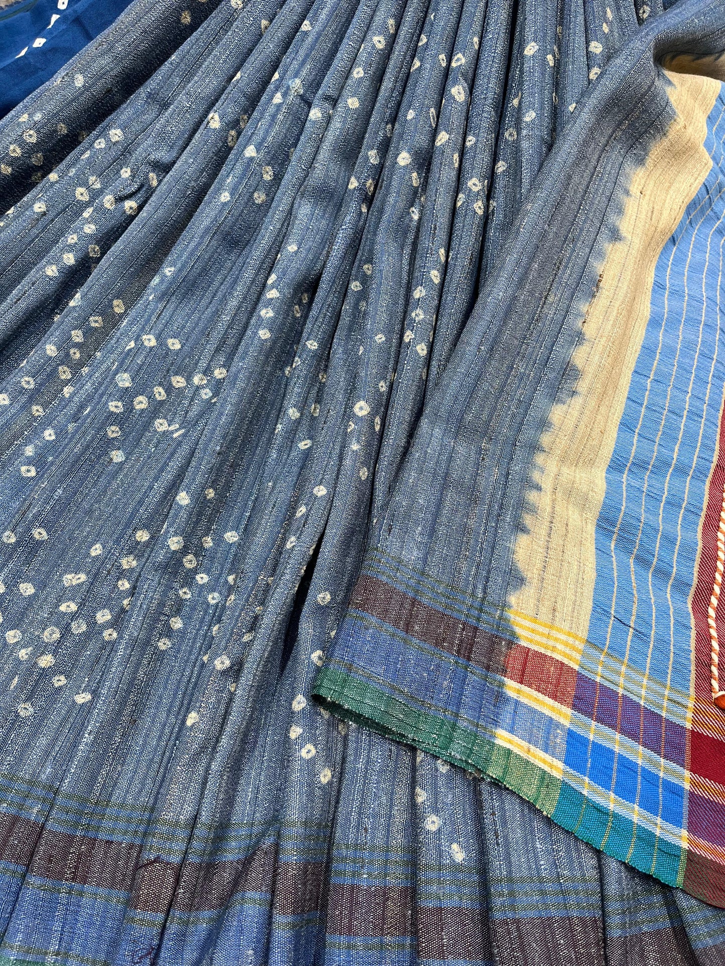 PIGEON BLUE TASSAR SILK PURE HANDLOOM BHUJODI SAREE