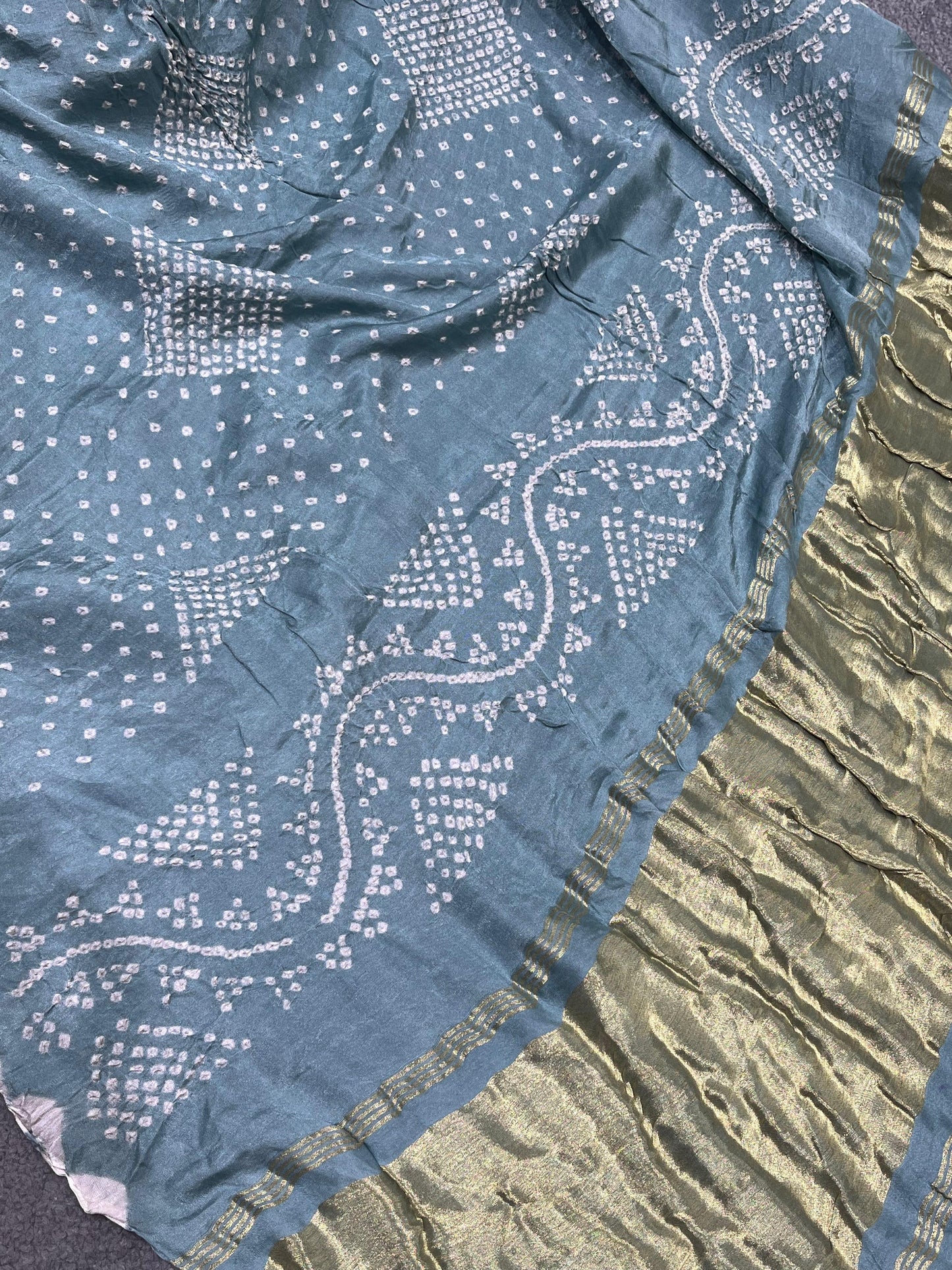 GREY YELLOW GREEN SHADED GAJJI SILK PURE HANDLOOM BHANDEJ SAREE