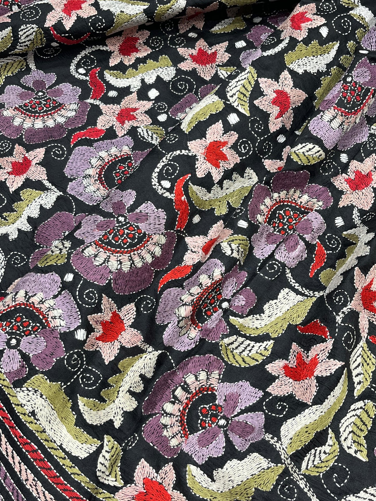 BLACK PURE HANDLOOM KANTHA DUPATTA