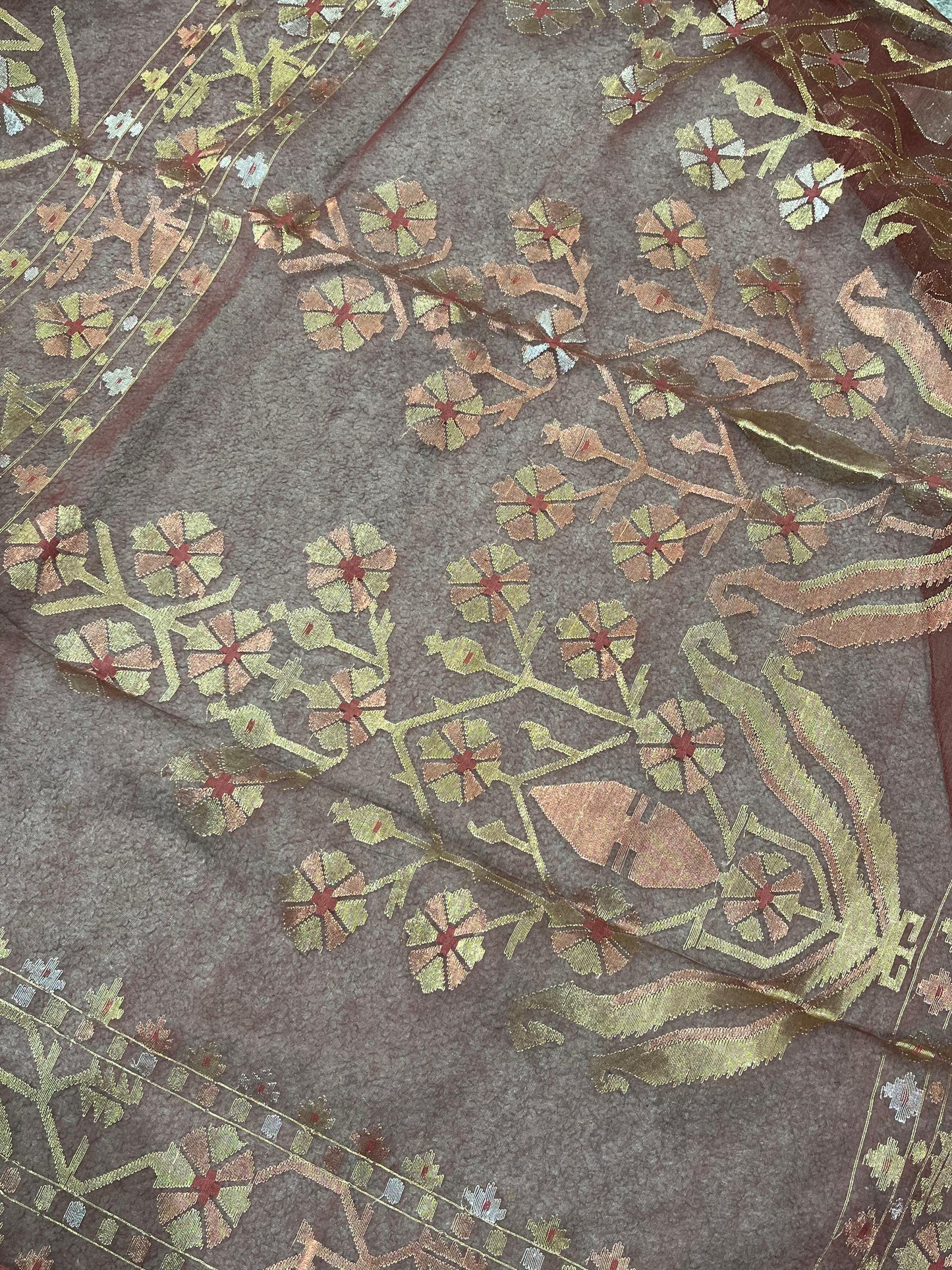 BROWN EXCLUSIVE PURE HANDLOOM DHAKAI JAMDANI SAREE