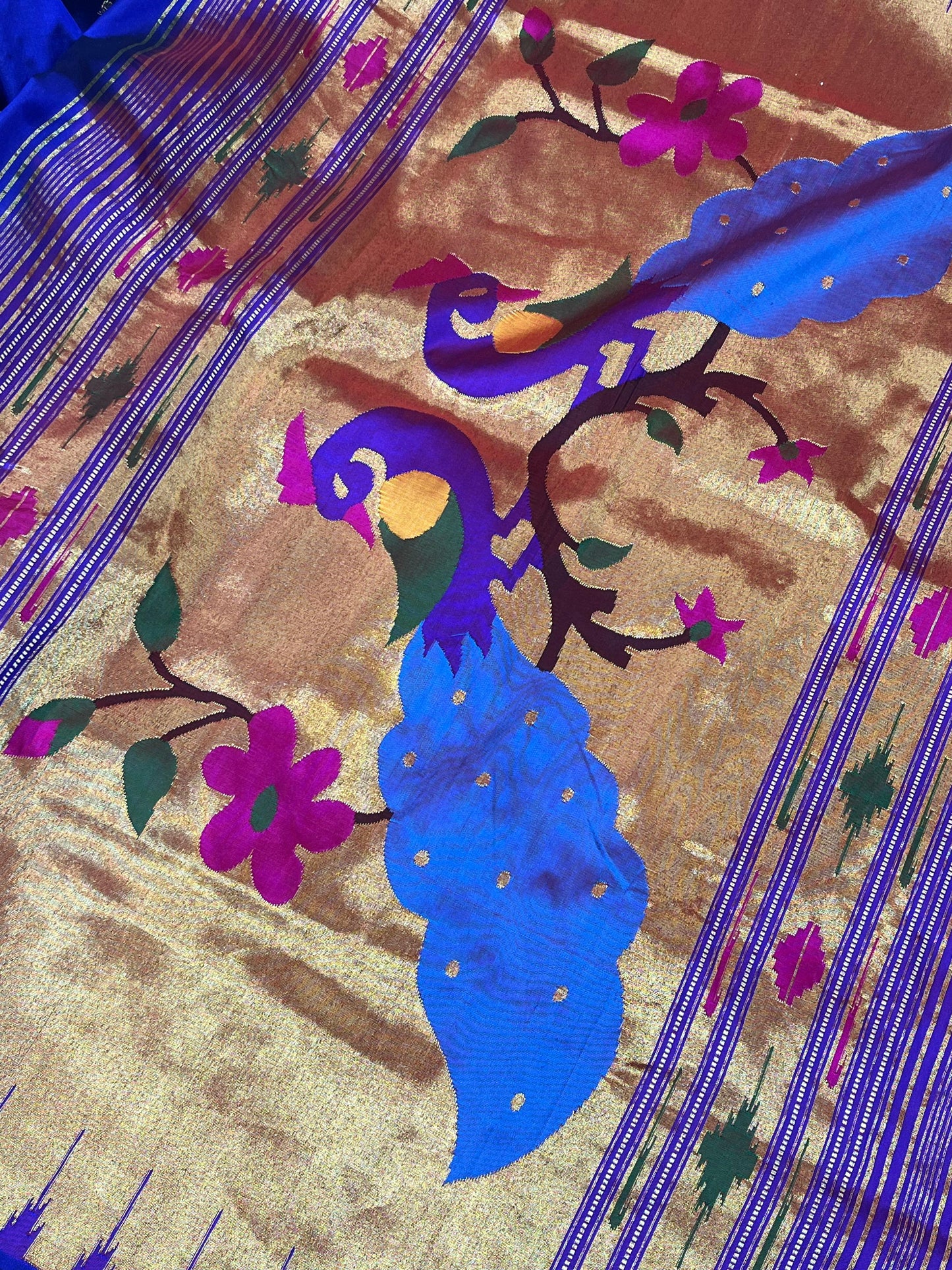 ROYAL BLUE SILK PURE HANDLOOM NAUVARI PAITHANI SAREE