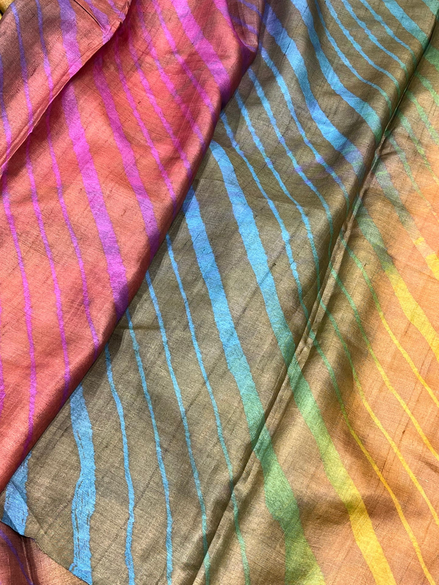 MULTICOLOUR TASSAR PURE HANDLOOM LEHERIYA SAREE